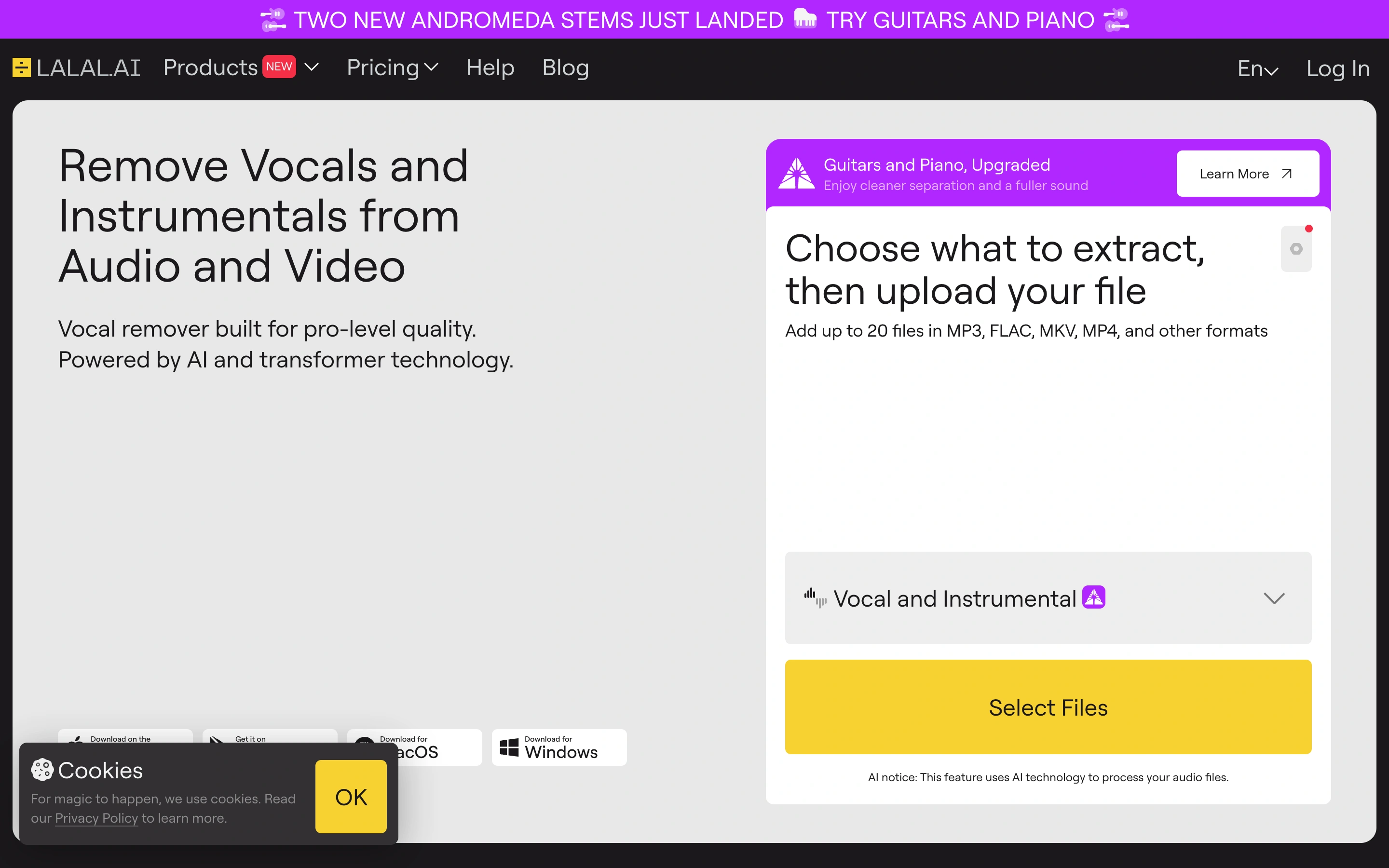 LALAL.AI — Stem extraction — captured interface