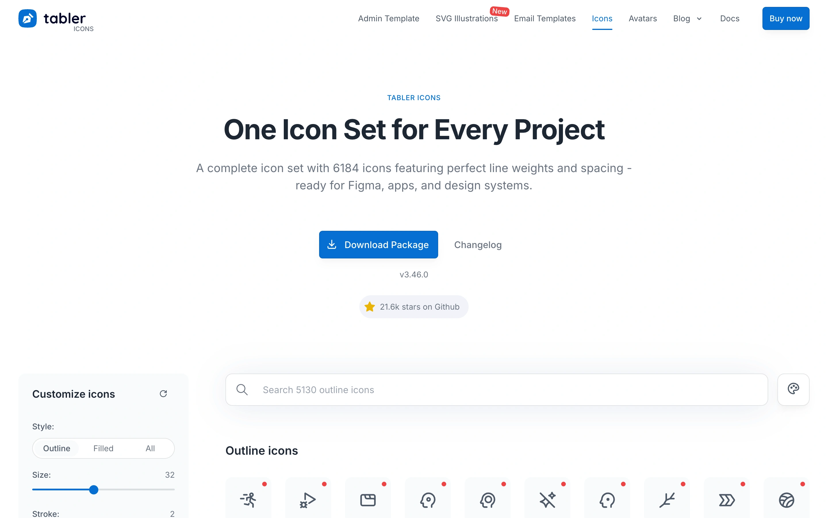 Tabler Icons — captured interface