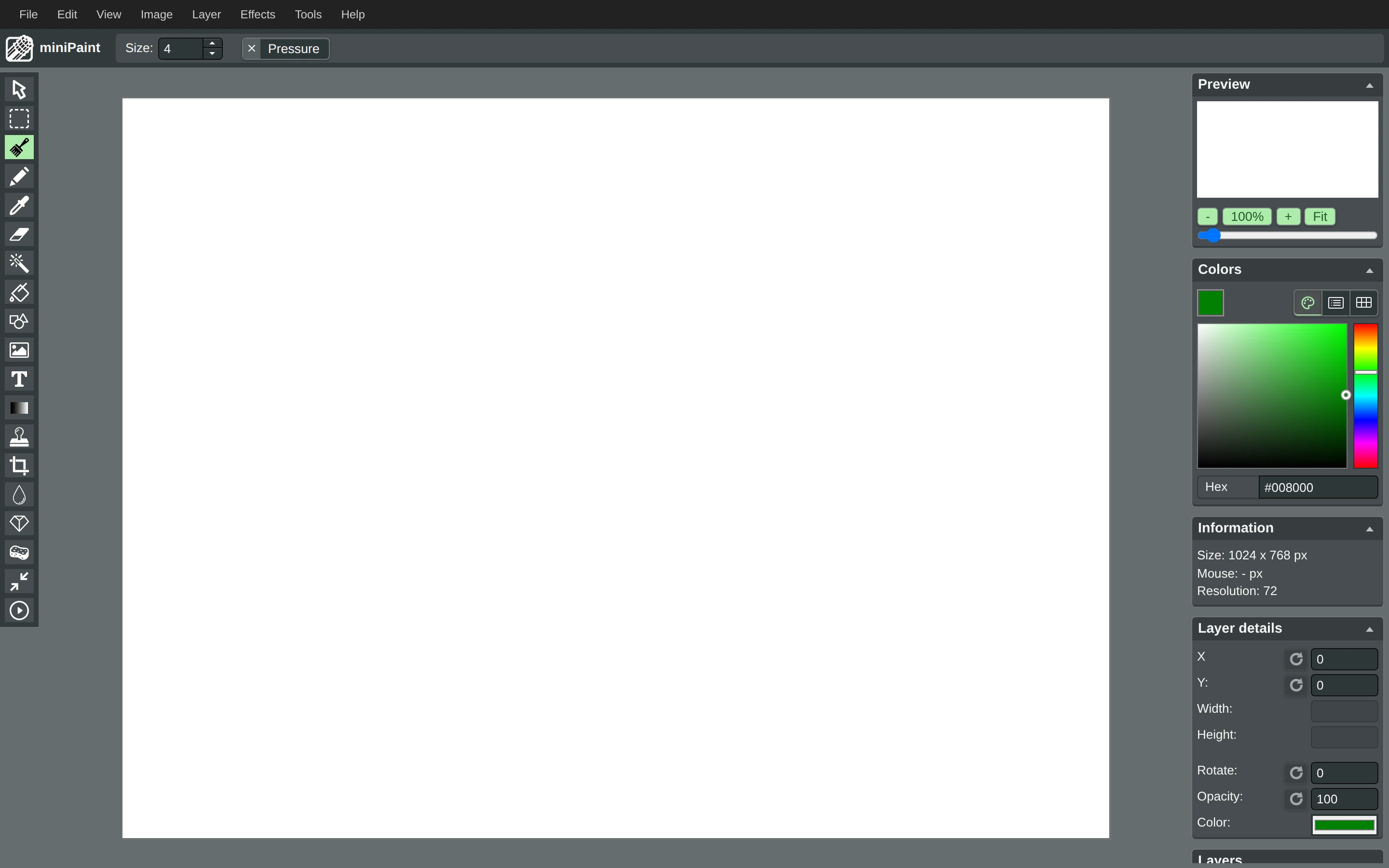 miniPaint — Empty image canvas — captured interface