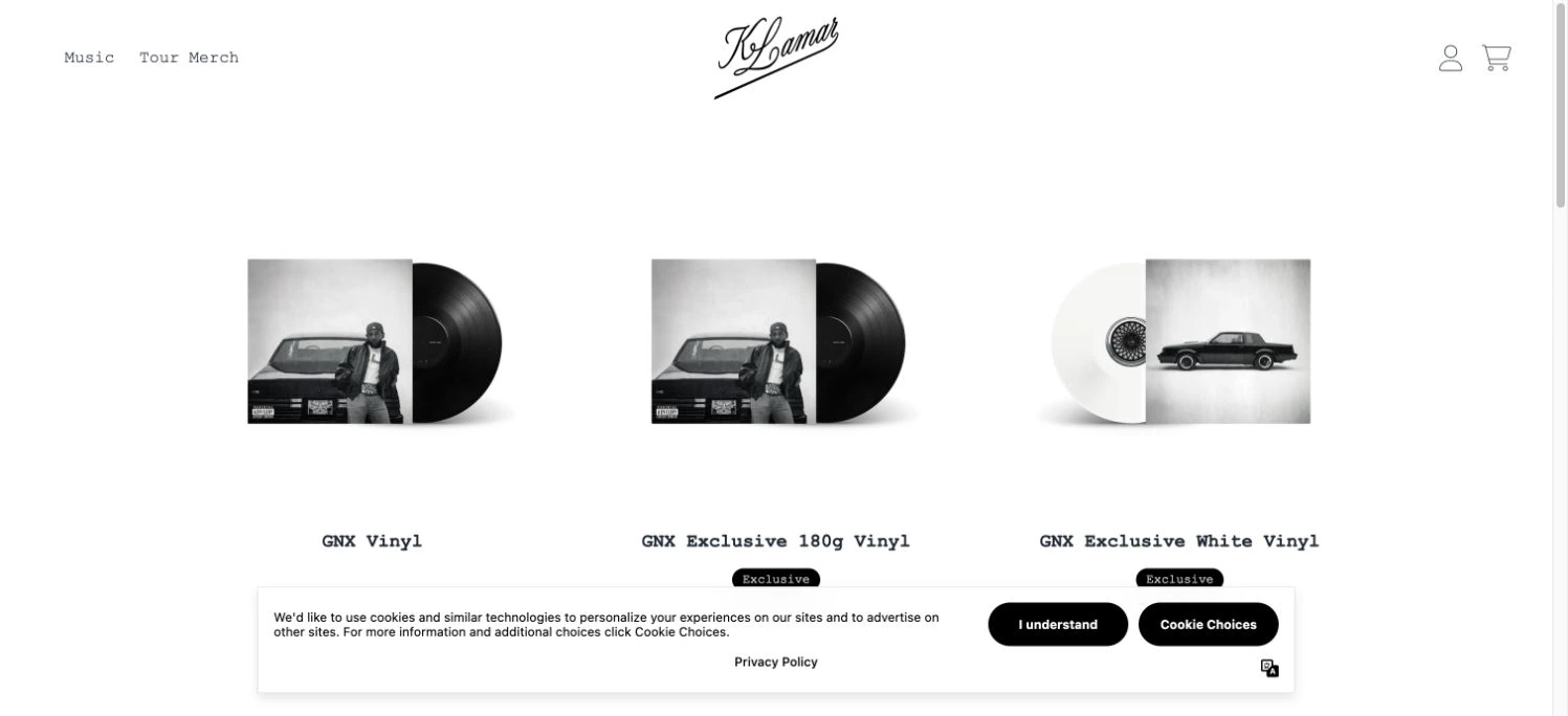 Kendrick Lamar — Official store — captured interface