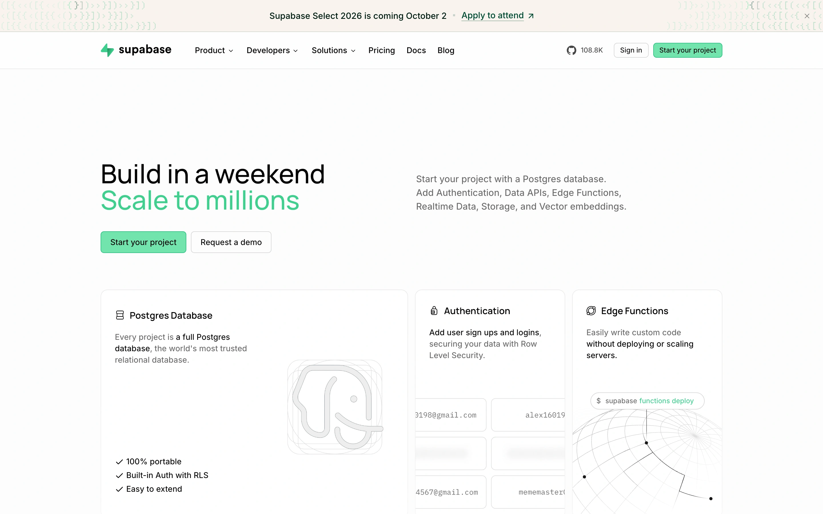 Supabase — captured interface