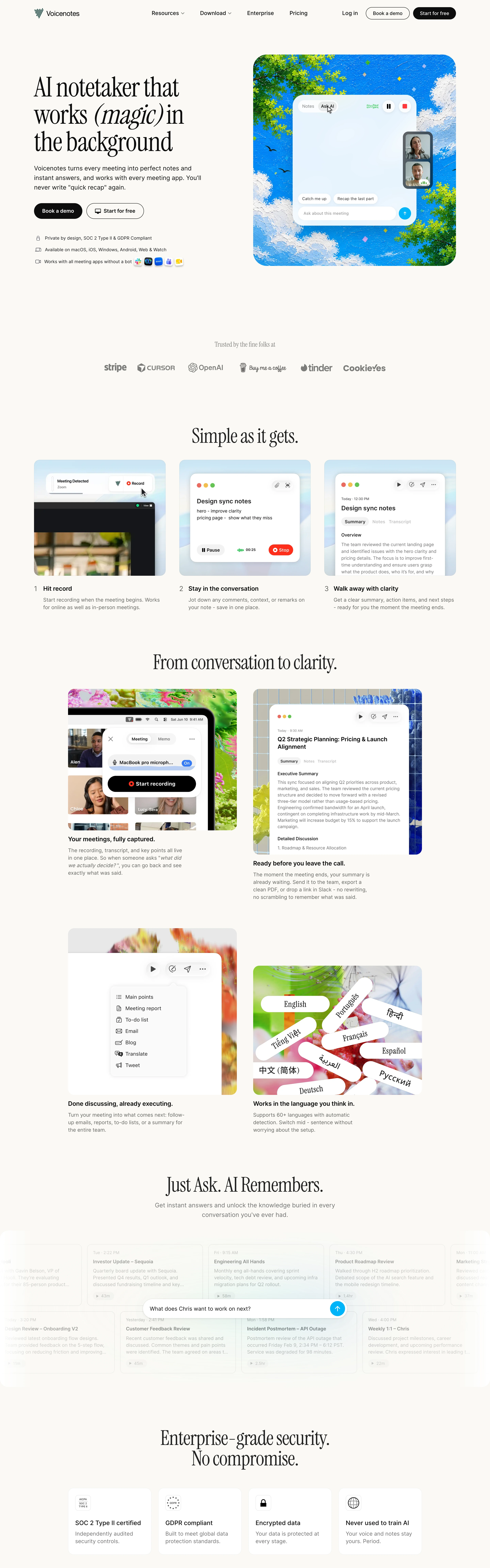 Voicenotes — Warm Editorial AI — captured interface