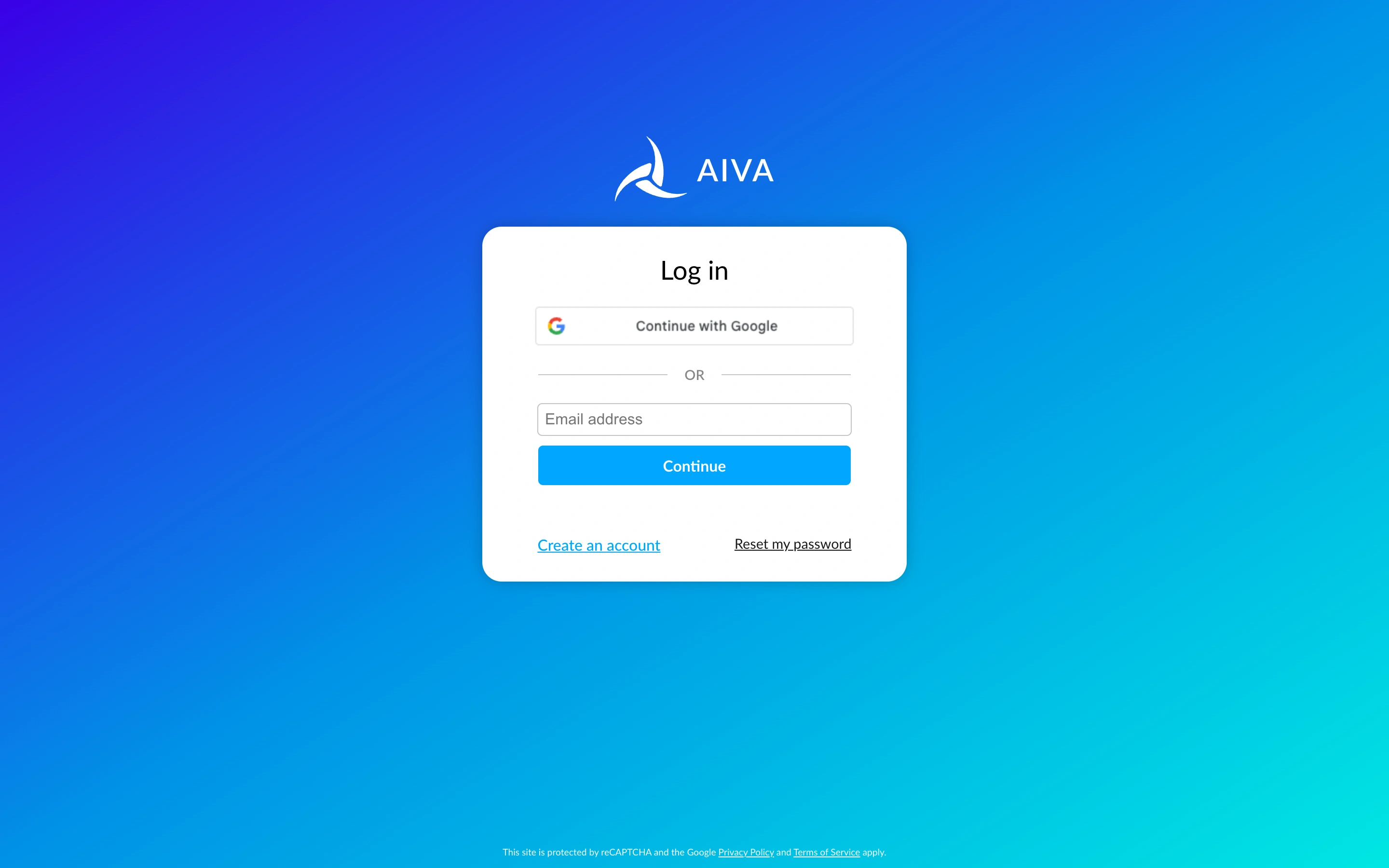 AIVA — Account entry — captured interface
