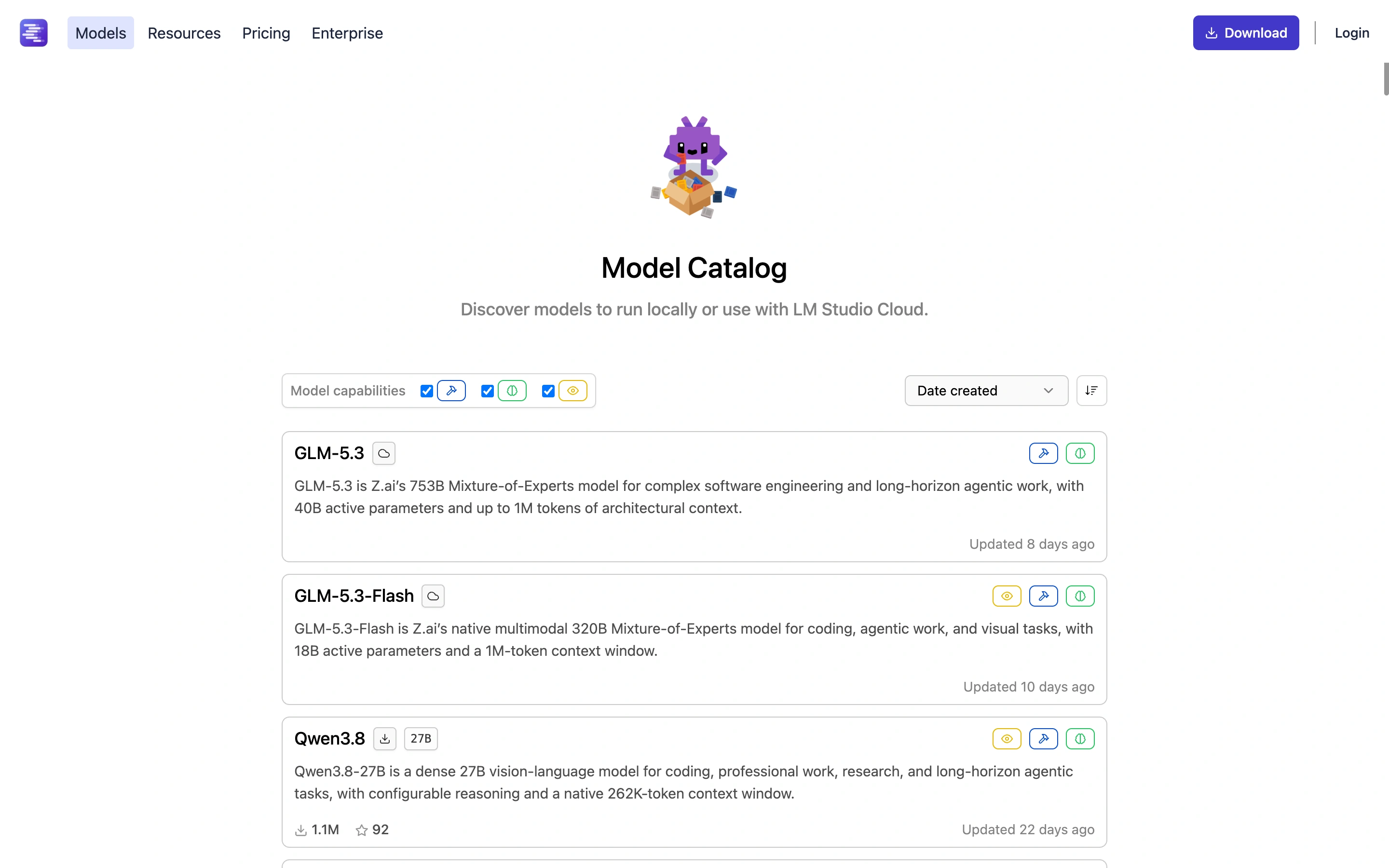 LM Studio — Model catalog — captured interface