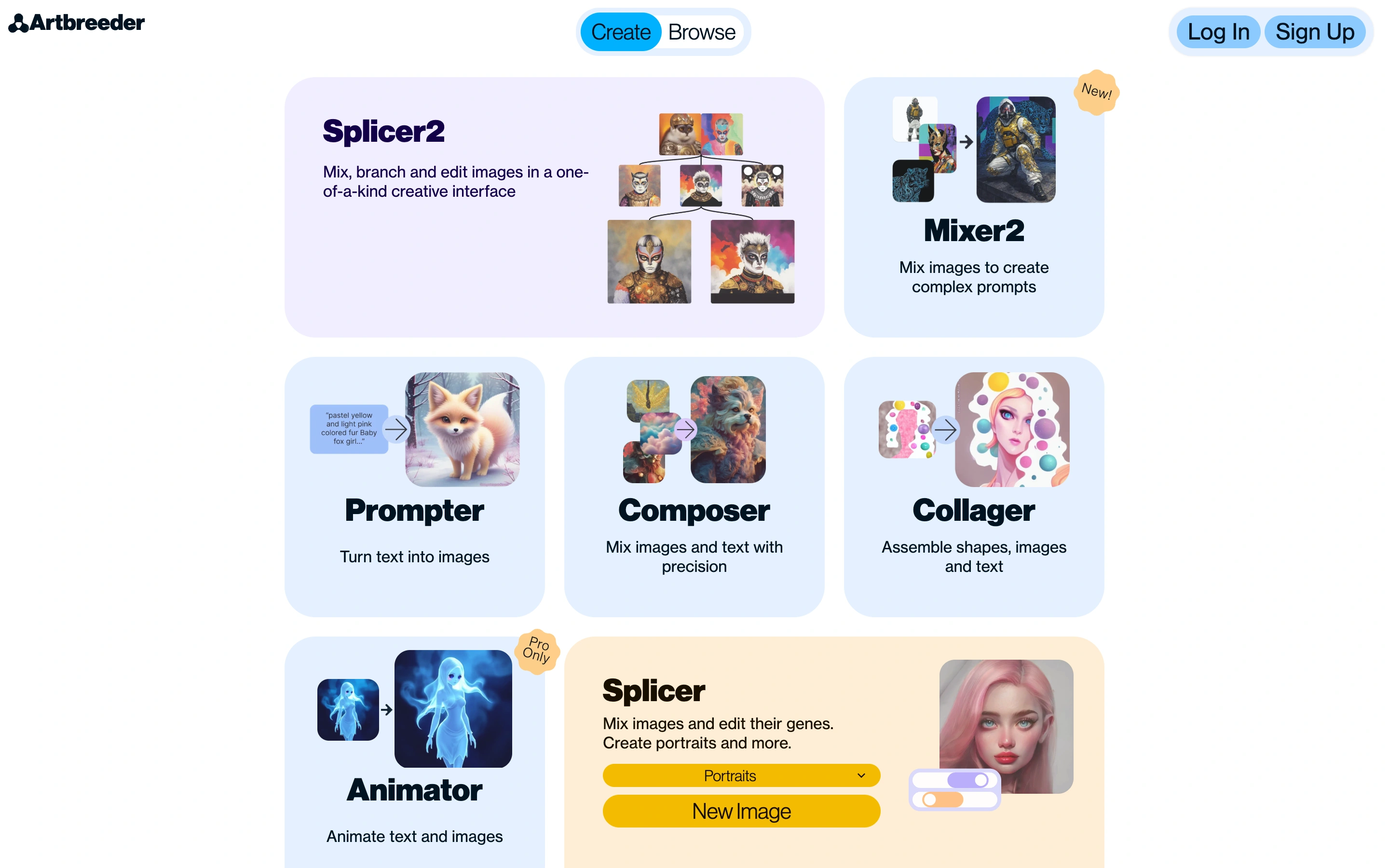 Artbreeder — Creation tools — captured interface