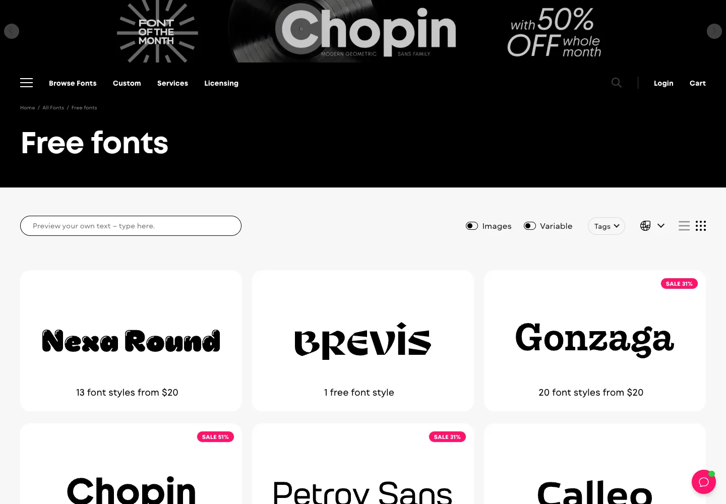 Fontfabric — captured interface