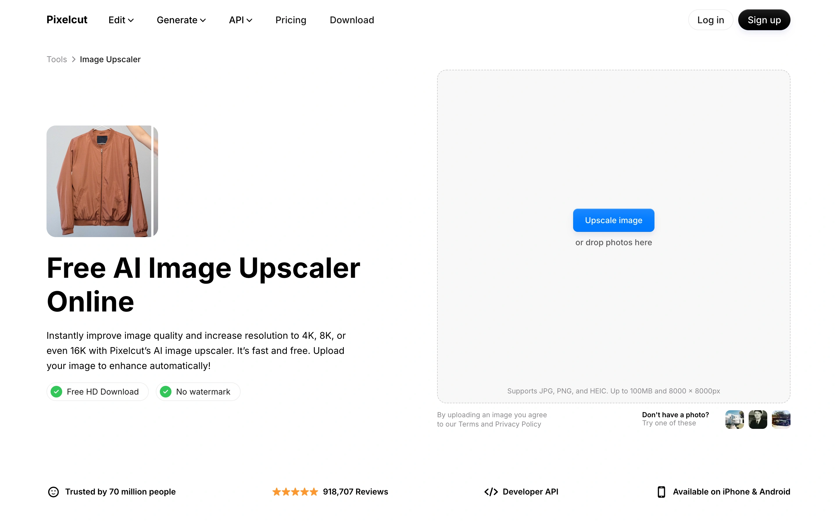 Pixelcut — Upscaler — captured interface