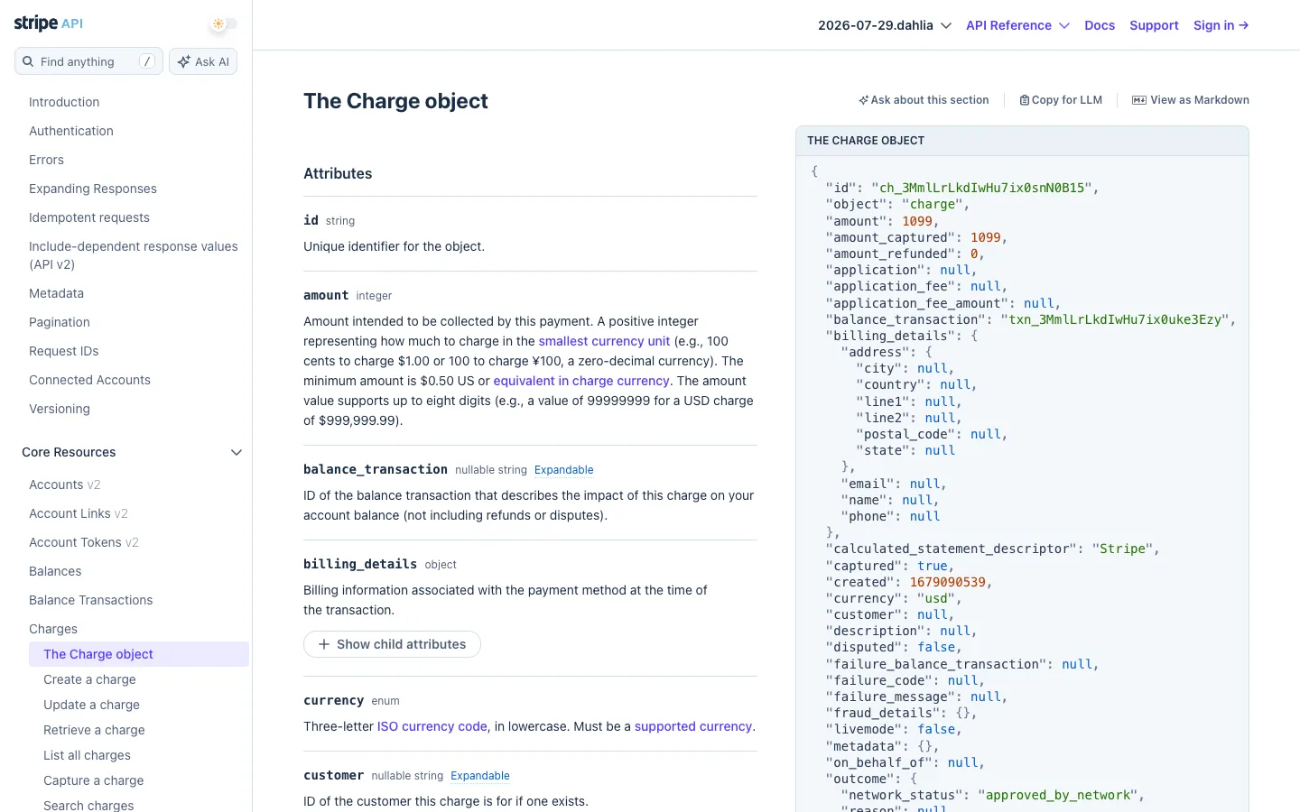 Stripe — API reference — captured interface