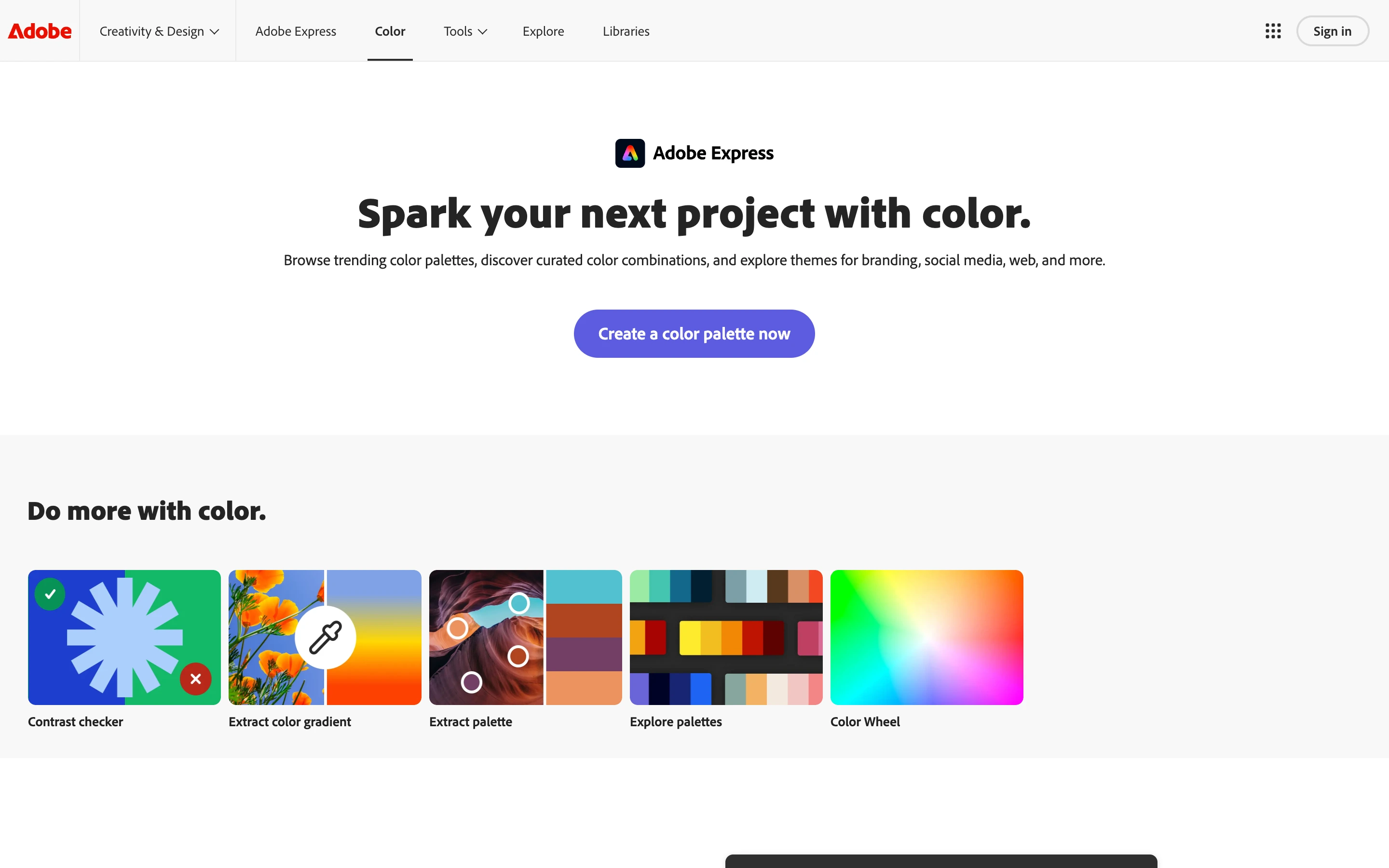 Adobe Express — Color palettes — captured interface