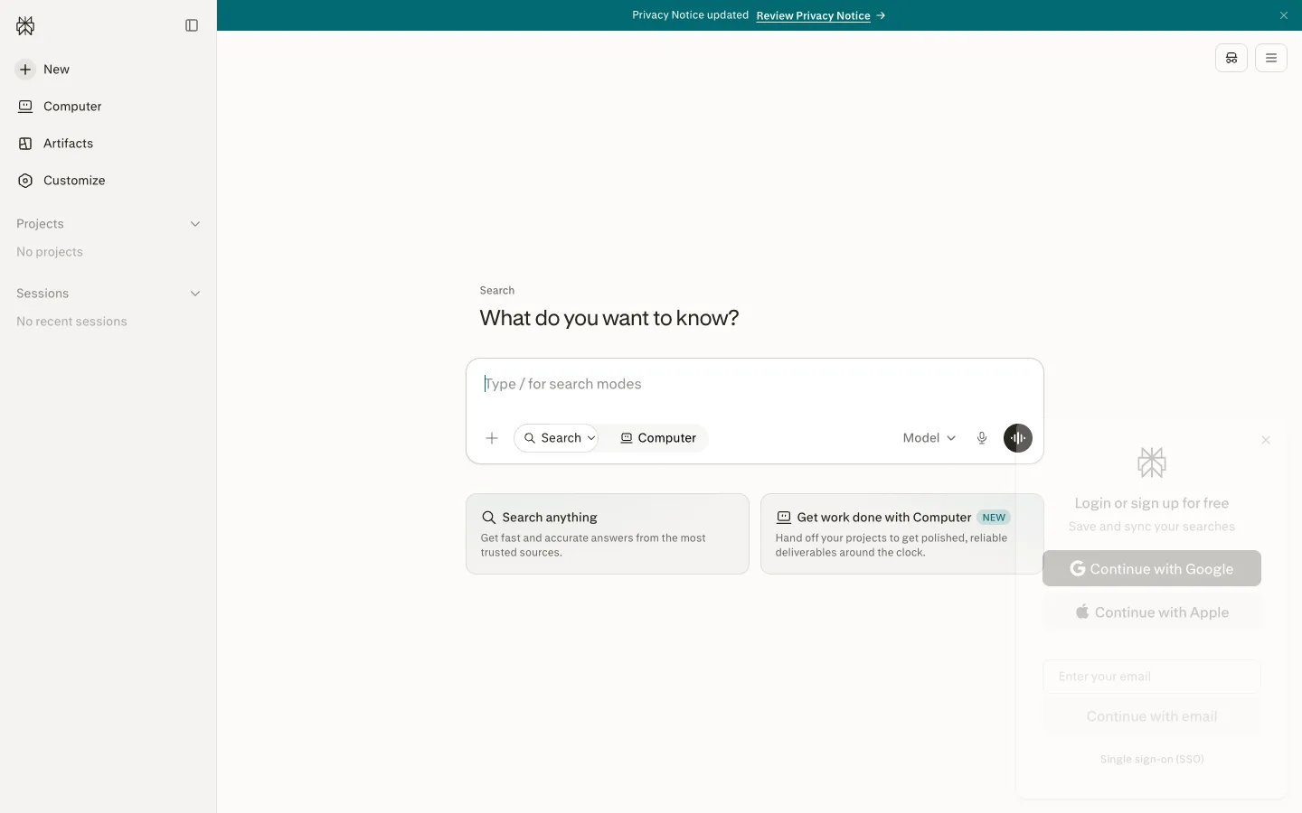 Perplexity — Home — captured interface