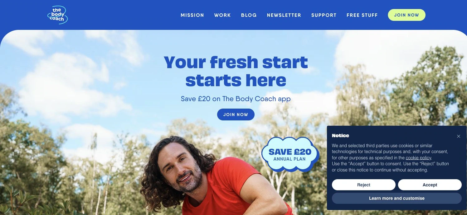 Joe Wicks — The Body Coach — captured interface