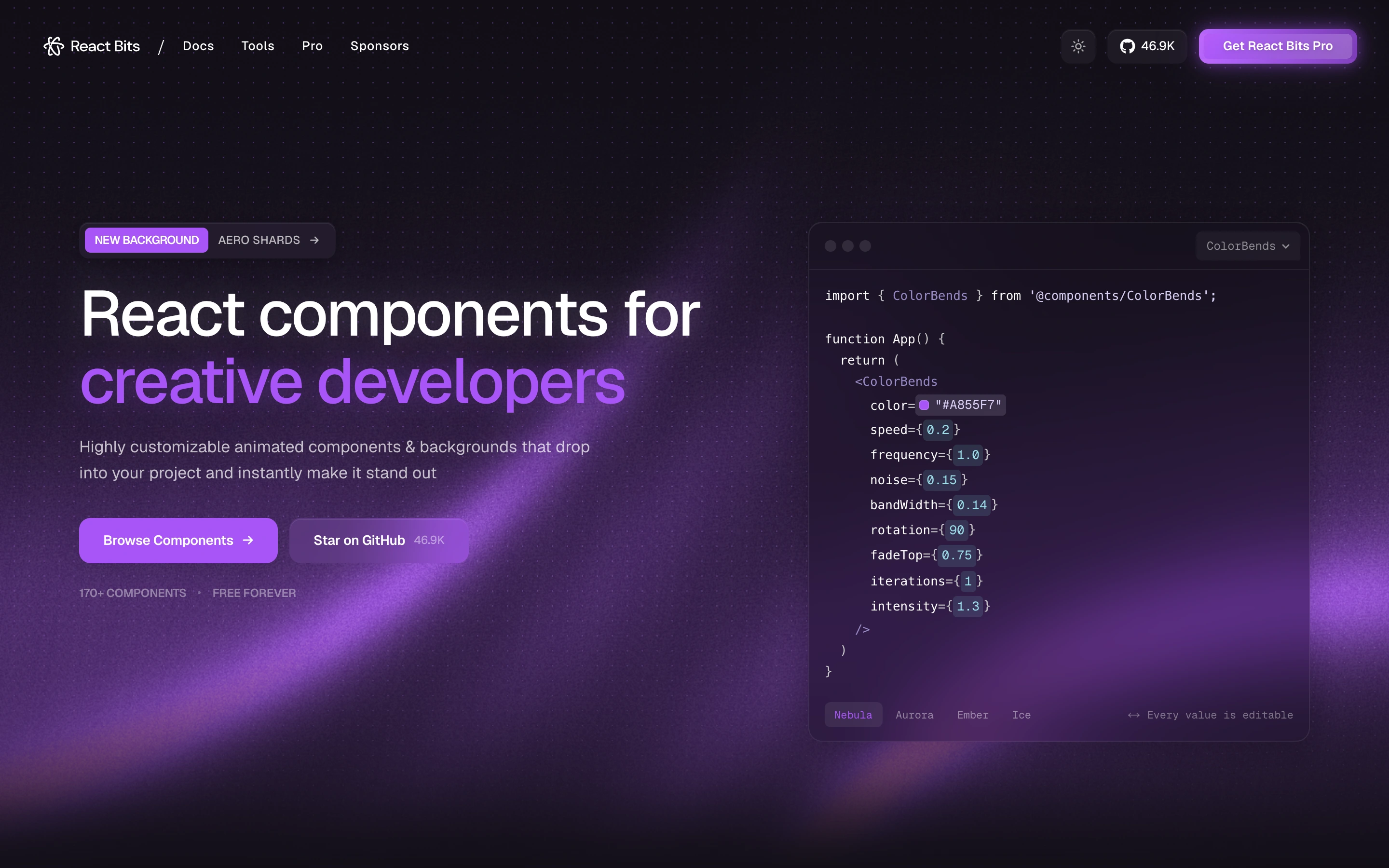 React Bits — captured interface