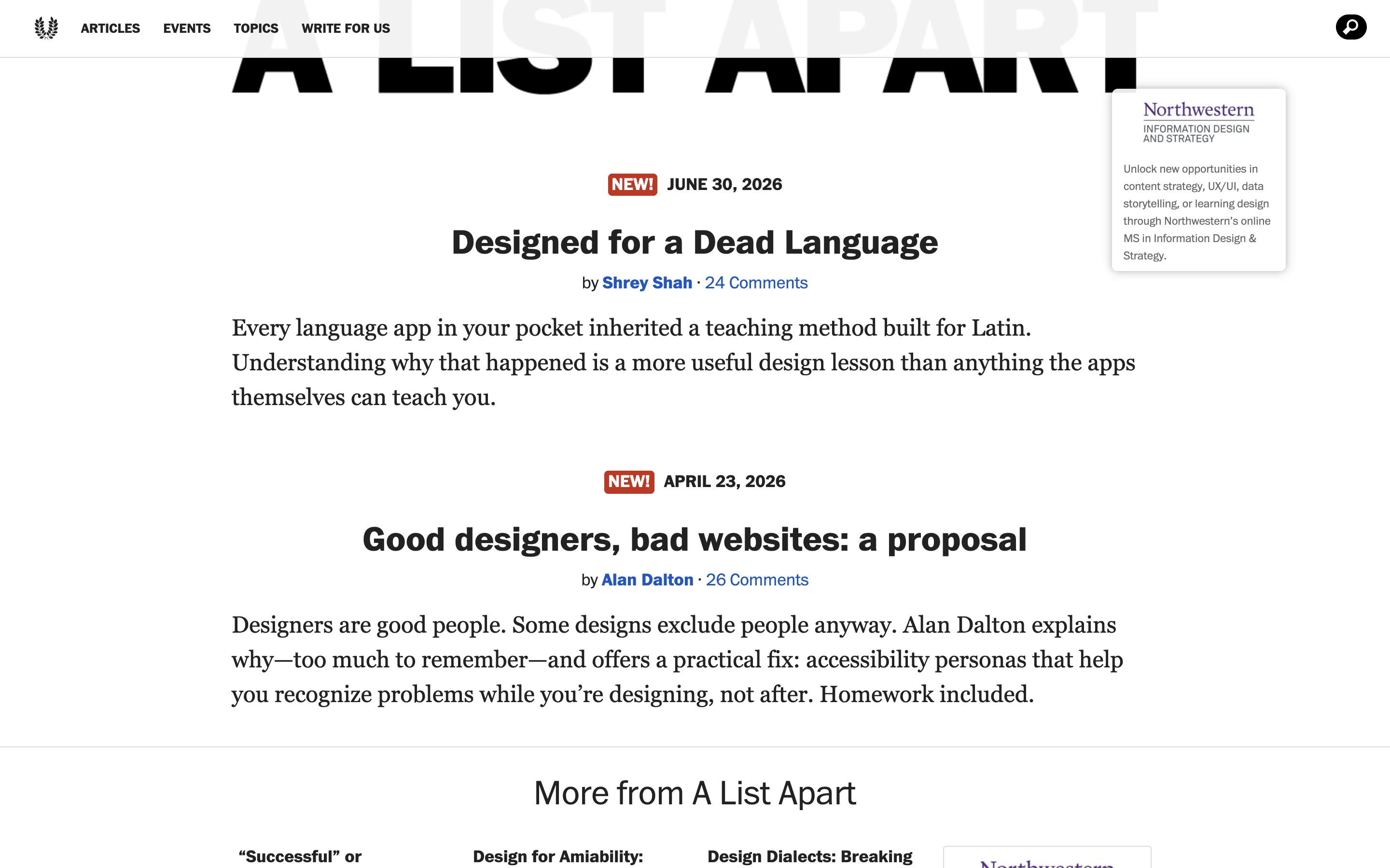 A List Apart — captured interface