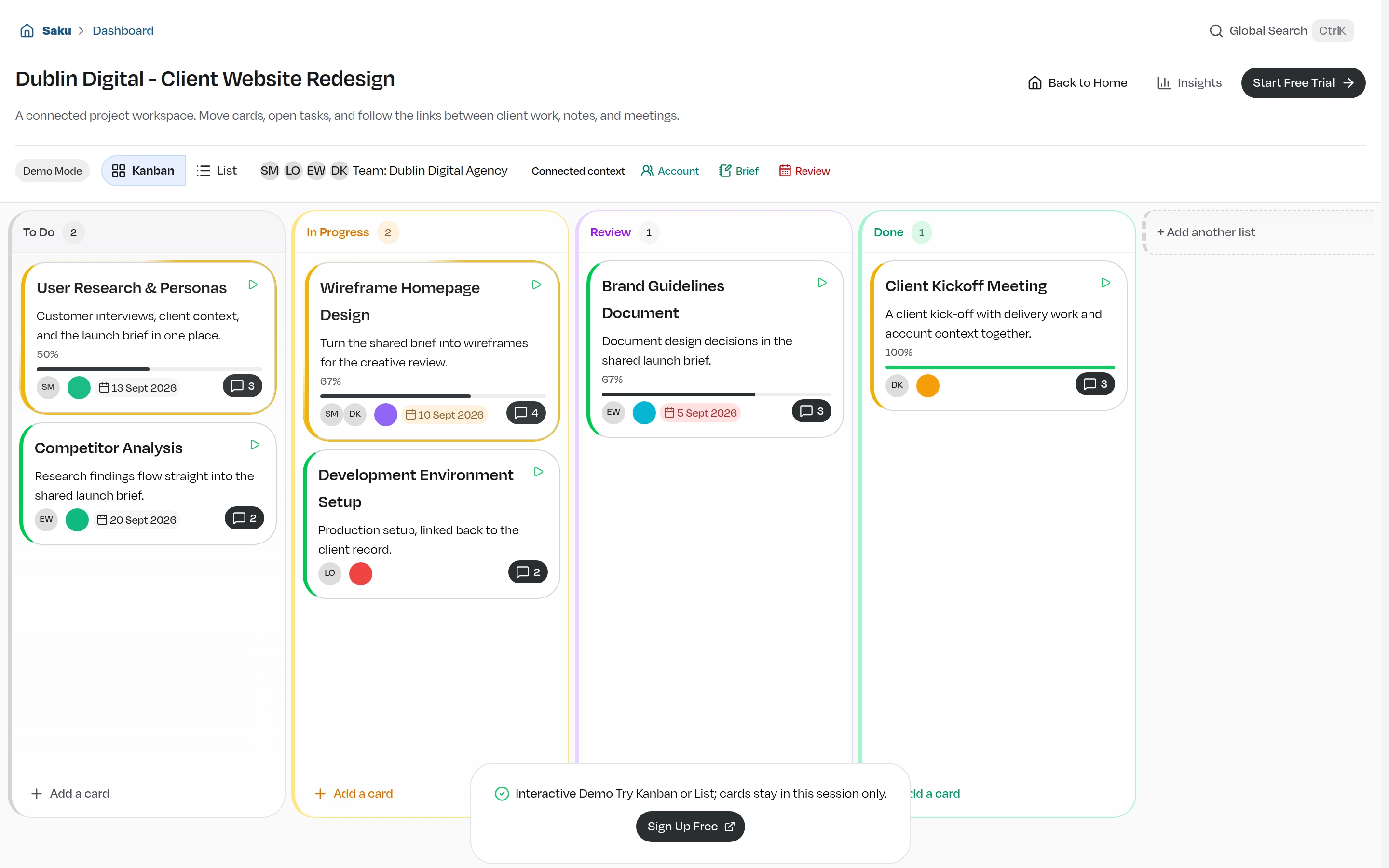 Saku — Team workspace demo — captured interface
