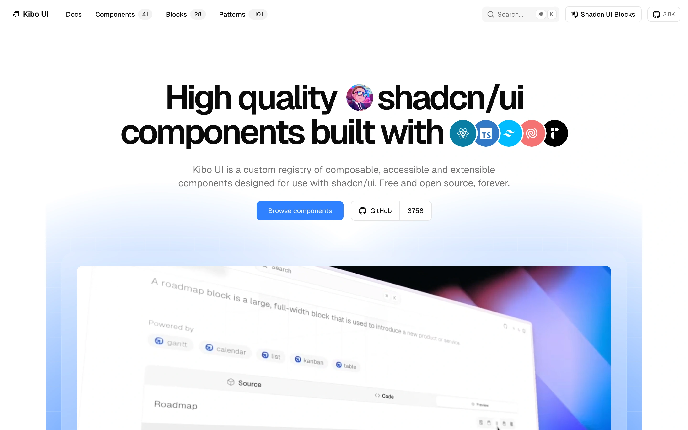 Kibo UI — captured interface