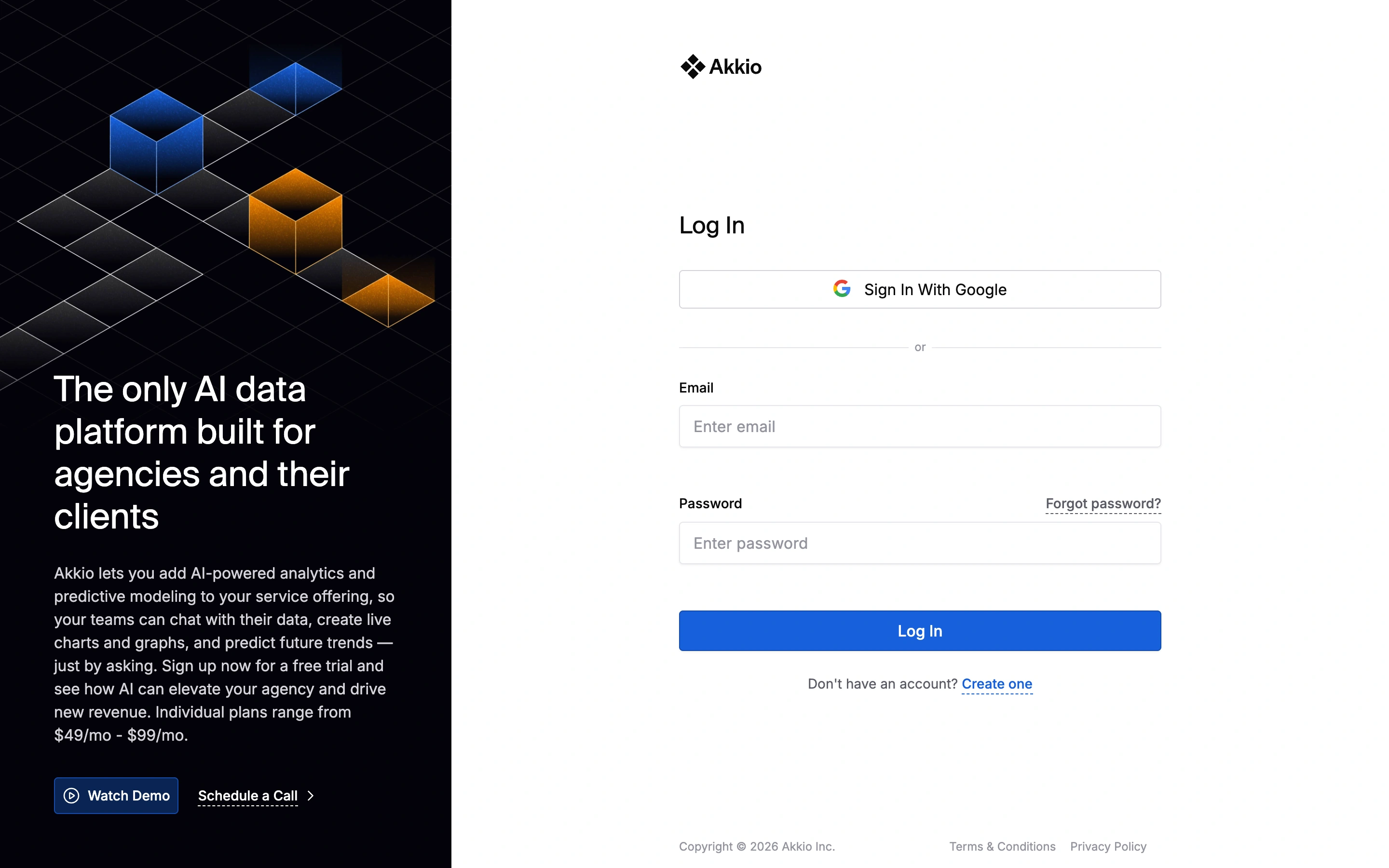 Akkio — Account entry — captured interface