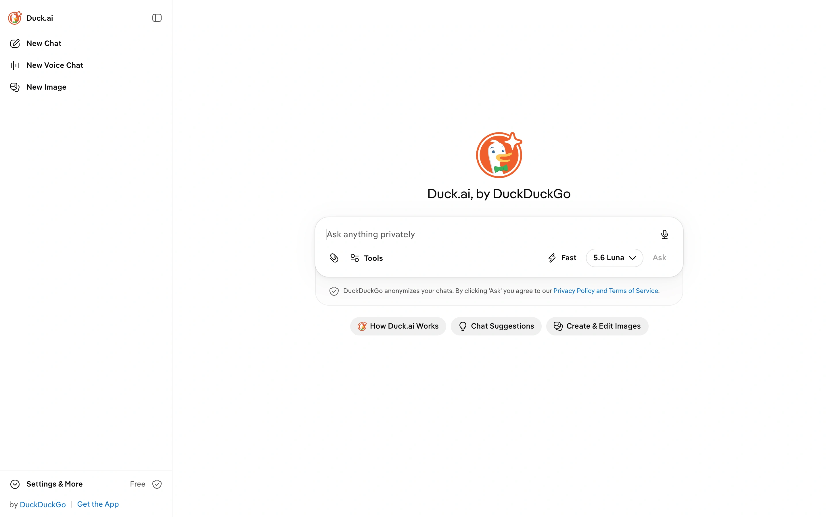 Duck.ai — New chat — captured interface
