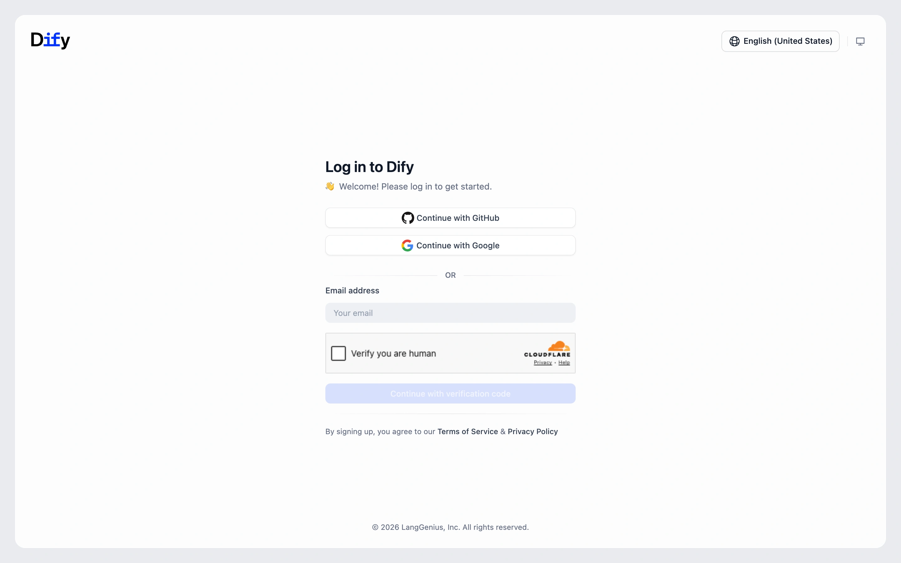 Dify — Account entry — captured interface