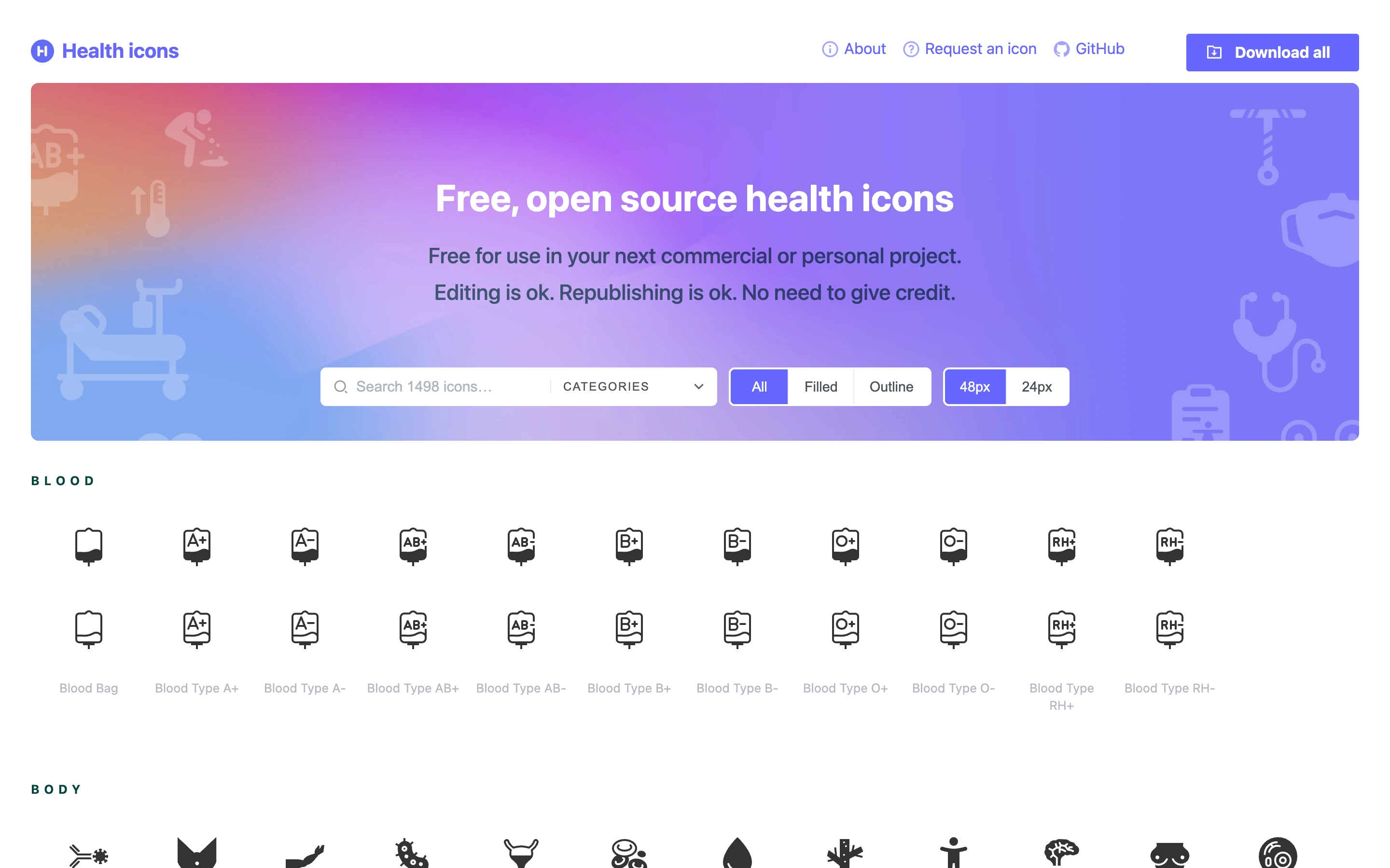 Health Icons — captured interface