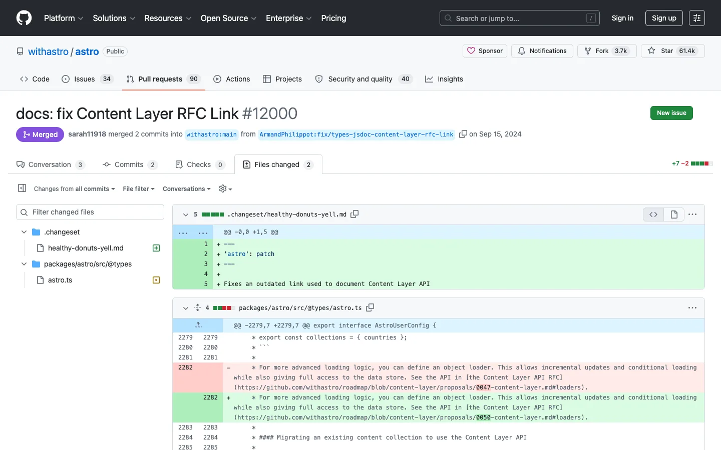 GitHub — Pull request diff — captured interface