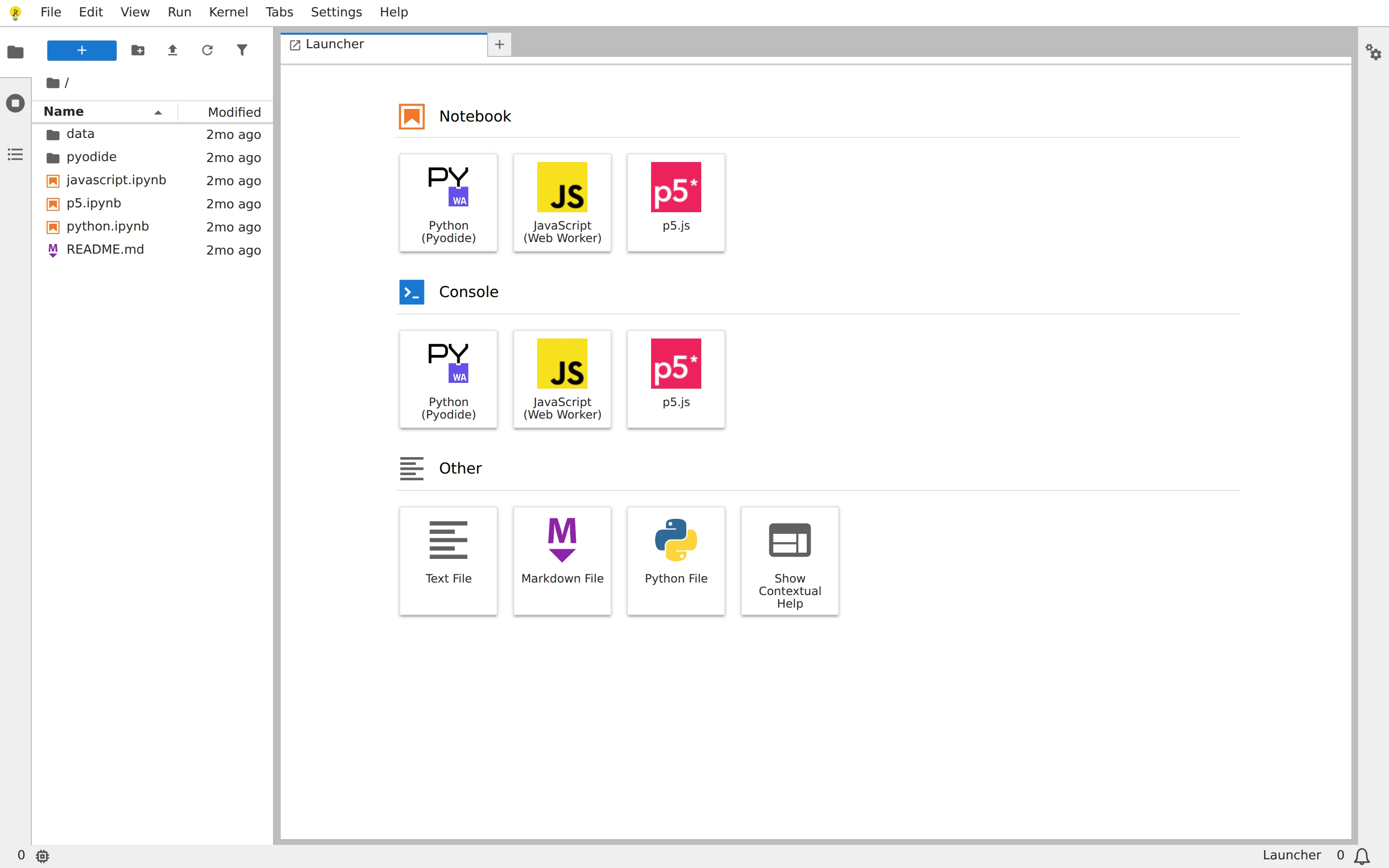JupyterLite — Notebook workspace — captured interface