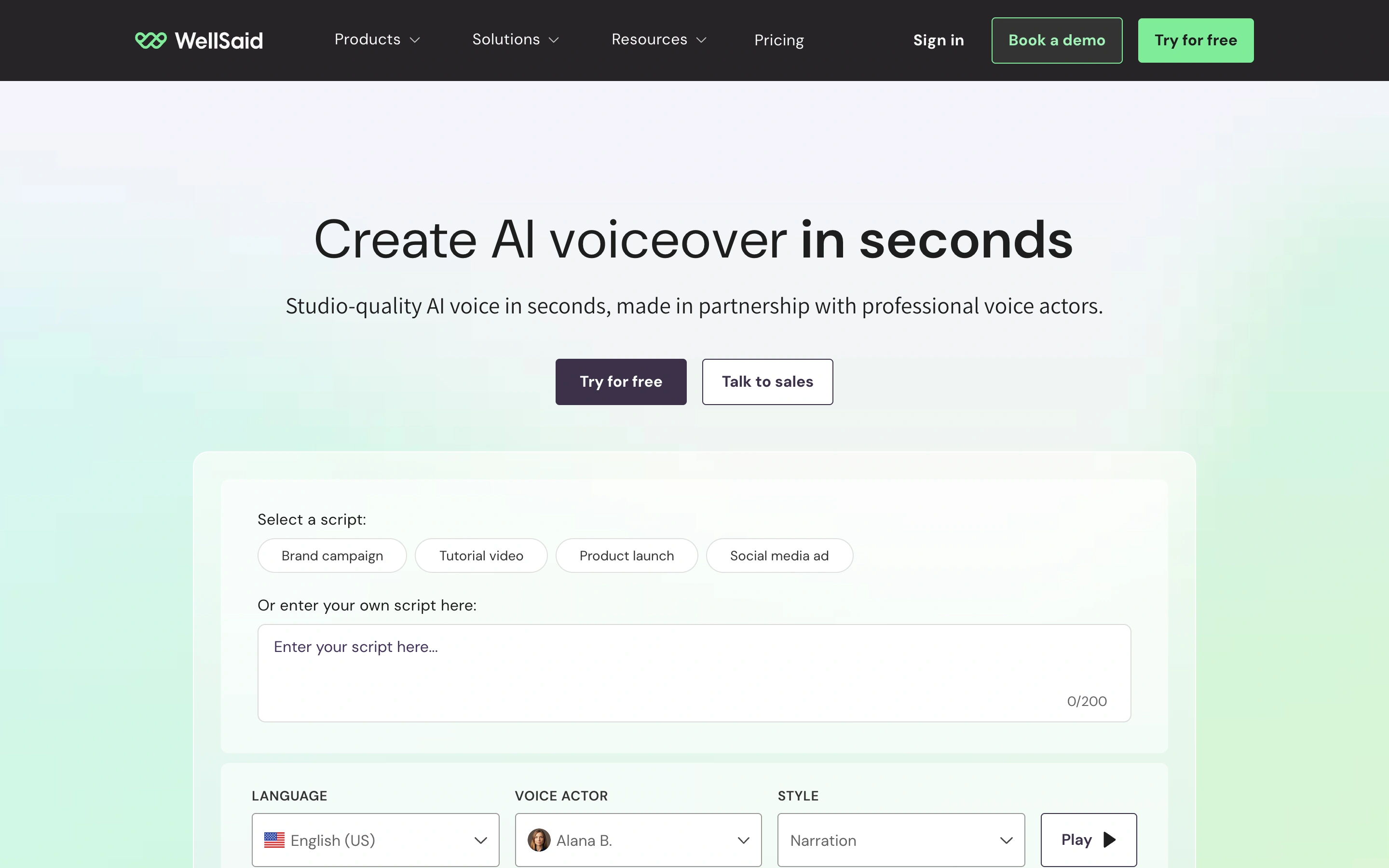 WellSaid — captured interface