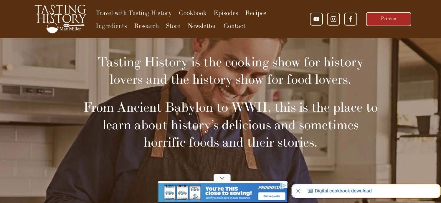 Max Miller — Tasting History — captured interface