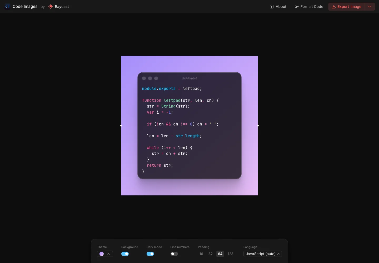 Ray.so — Code image editor — captured interface
