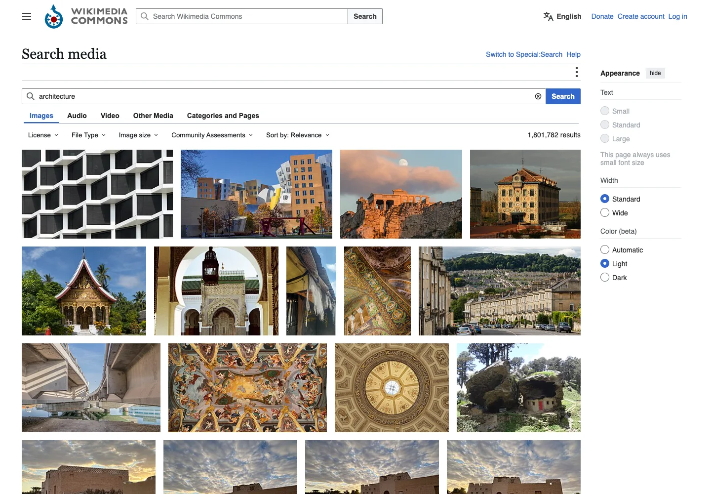 Wikimedia Commons — Media search — captured interface