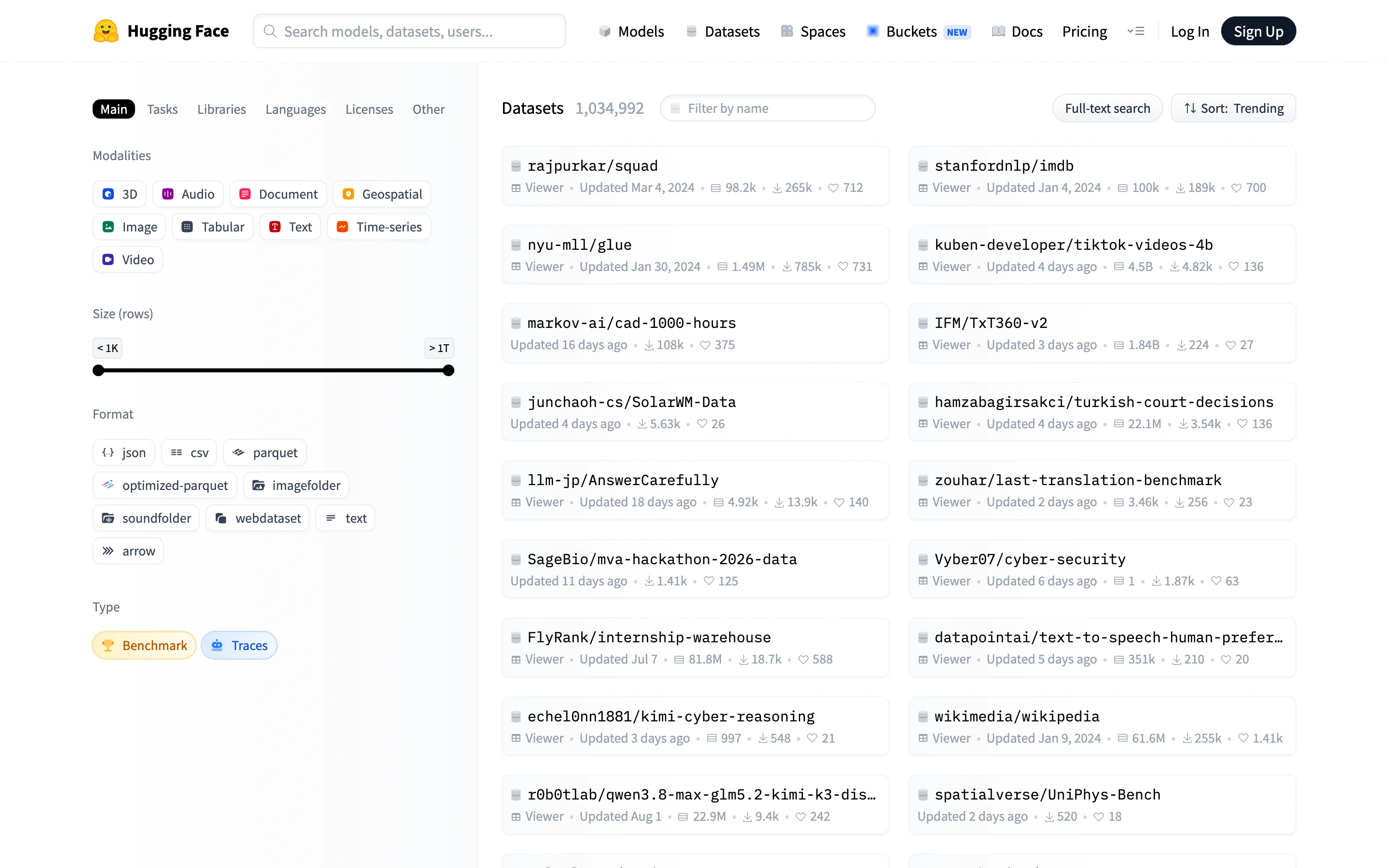 Hugging Face — Dataset library — captured interface