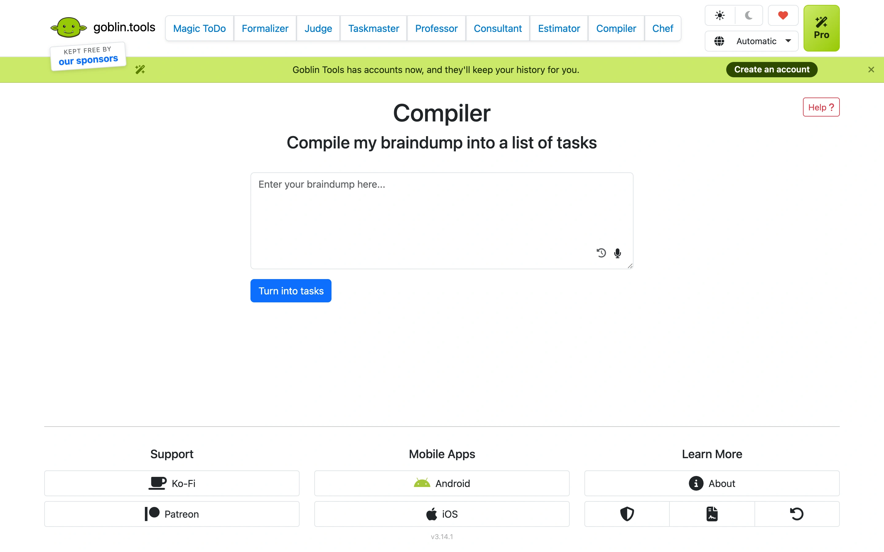 Goblin Tools — Compiler — captured interface