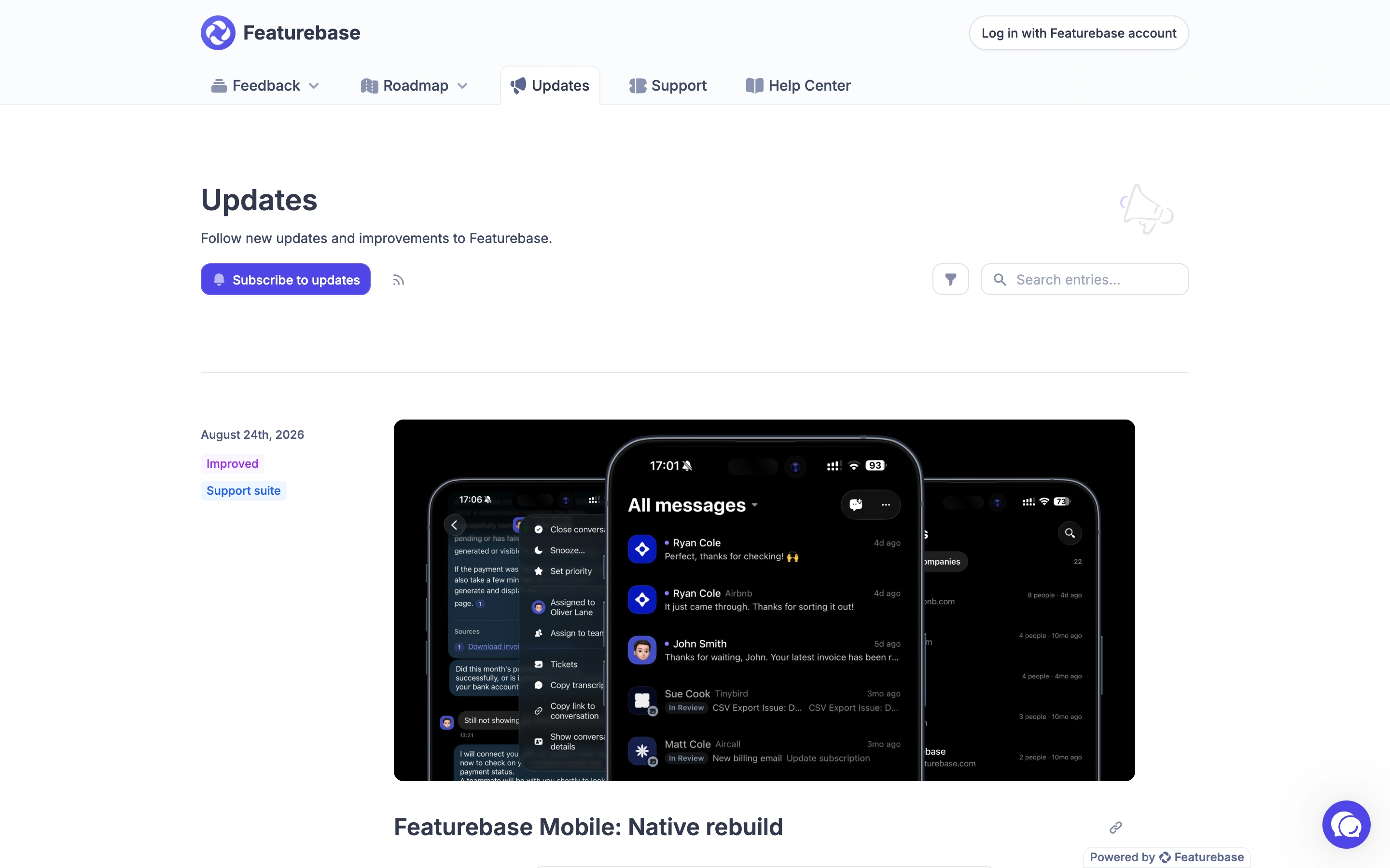 Featurebase — Changelog — captured interface