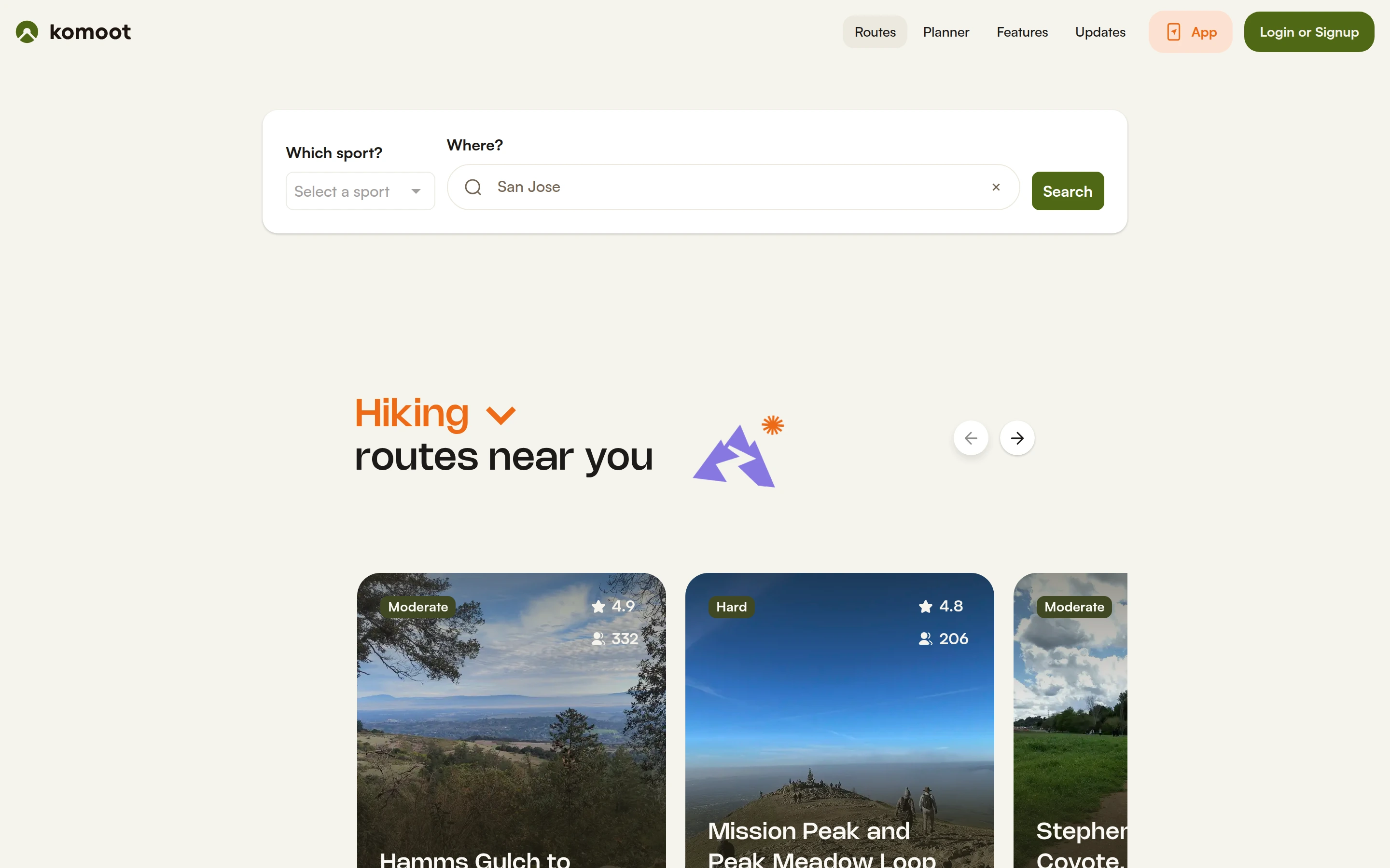 Komoot — Route discovery — captured interface