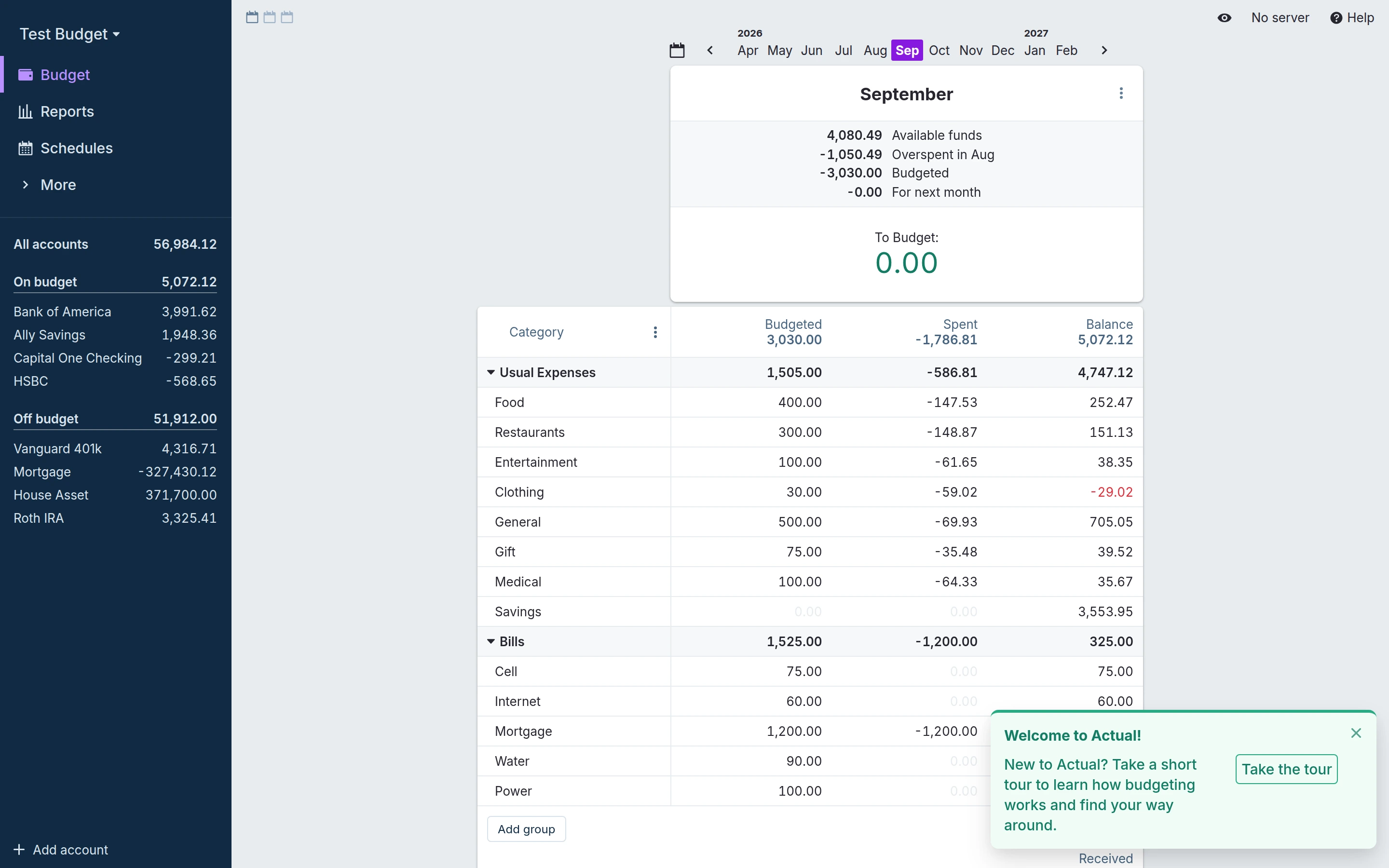 Actual Budget — Budget workspace demo — captured interface