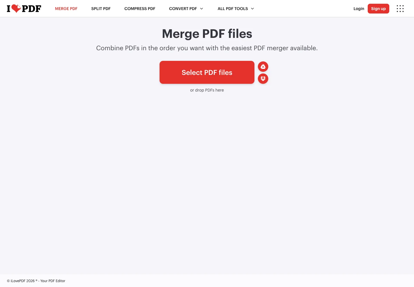 iLovePDF — Merge PDF — captured interface