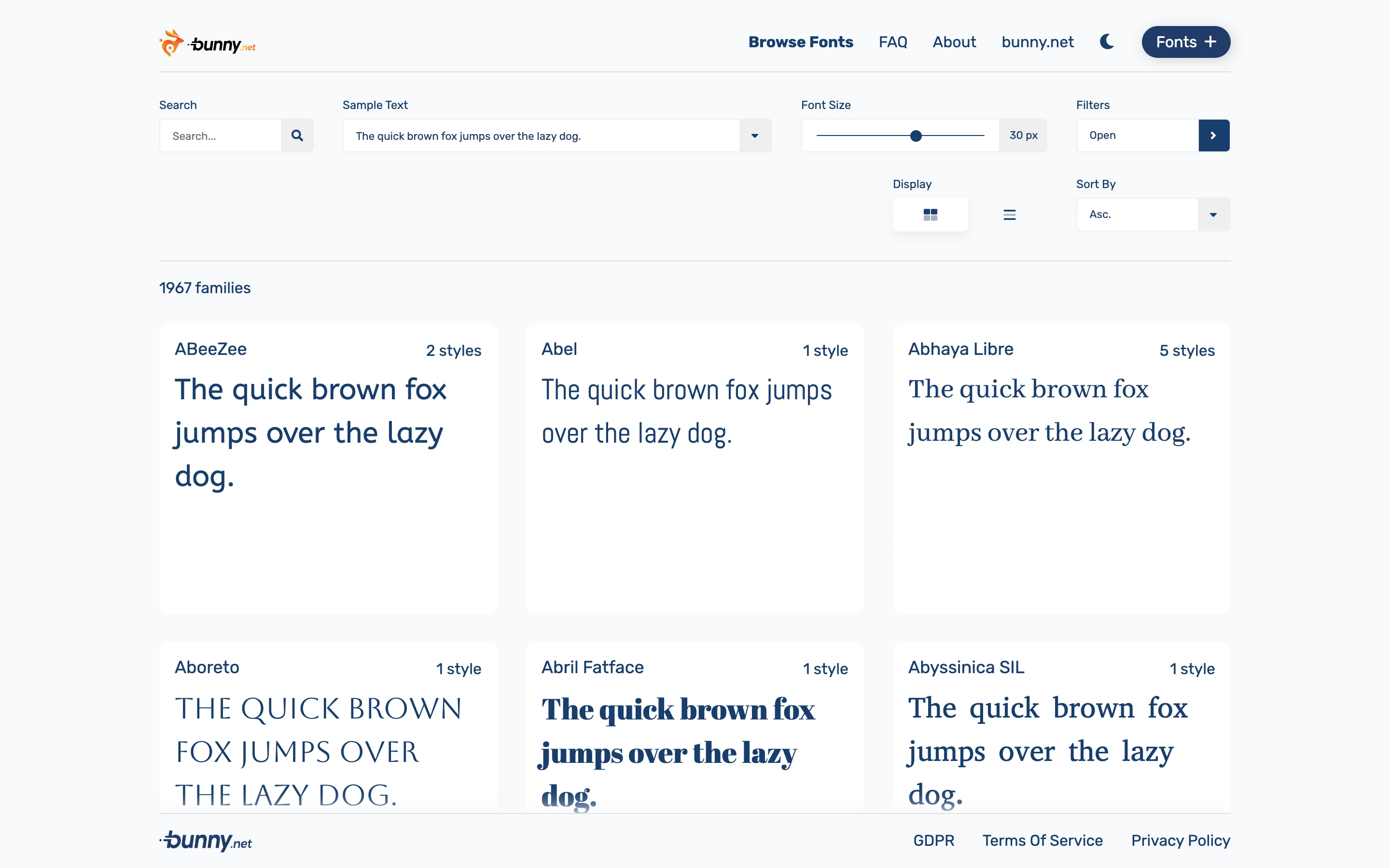 Bunny Fonts — captured interface