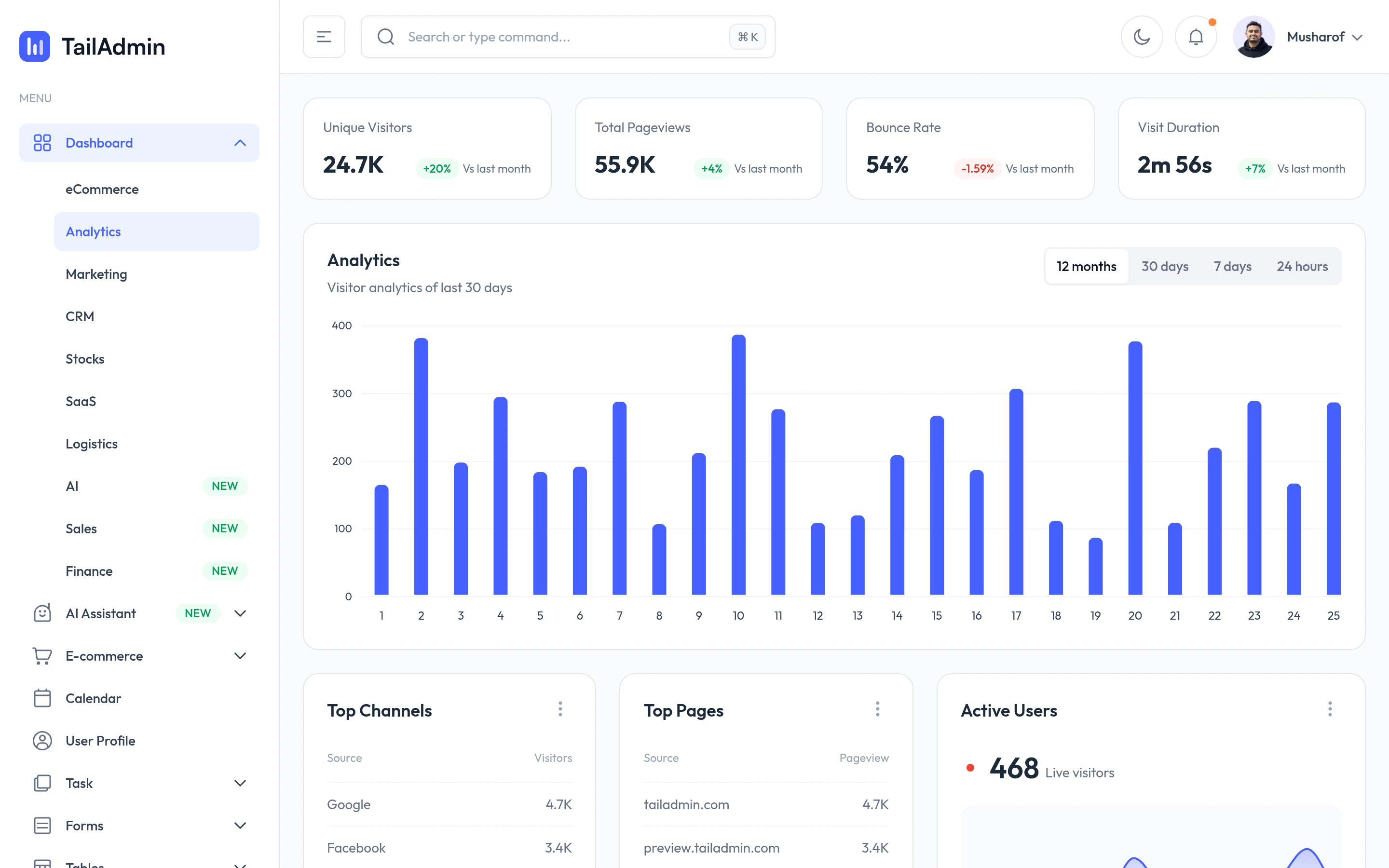 TailAdmin — Analytics demo — captured interface