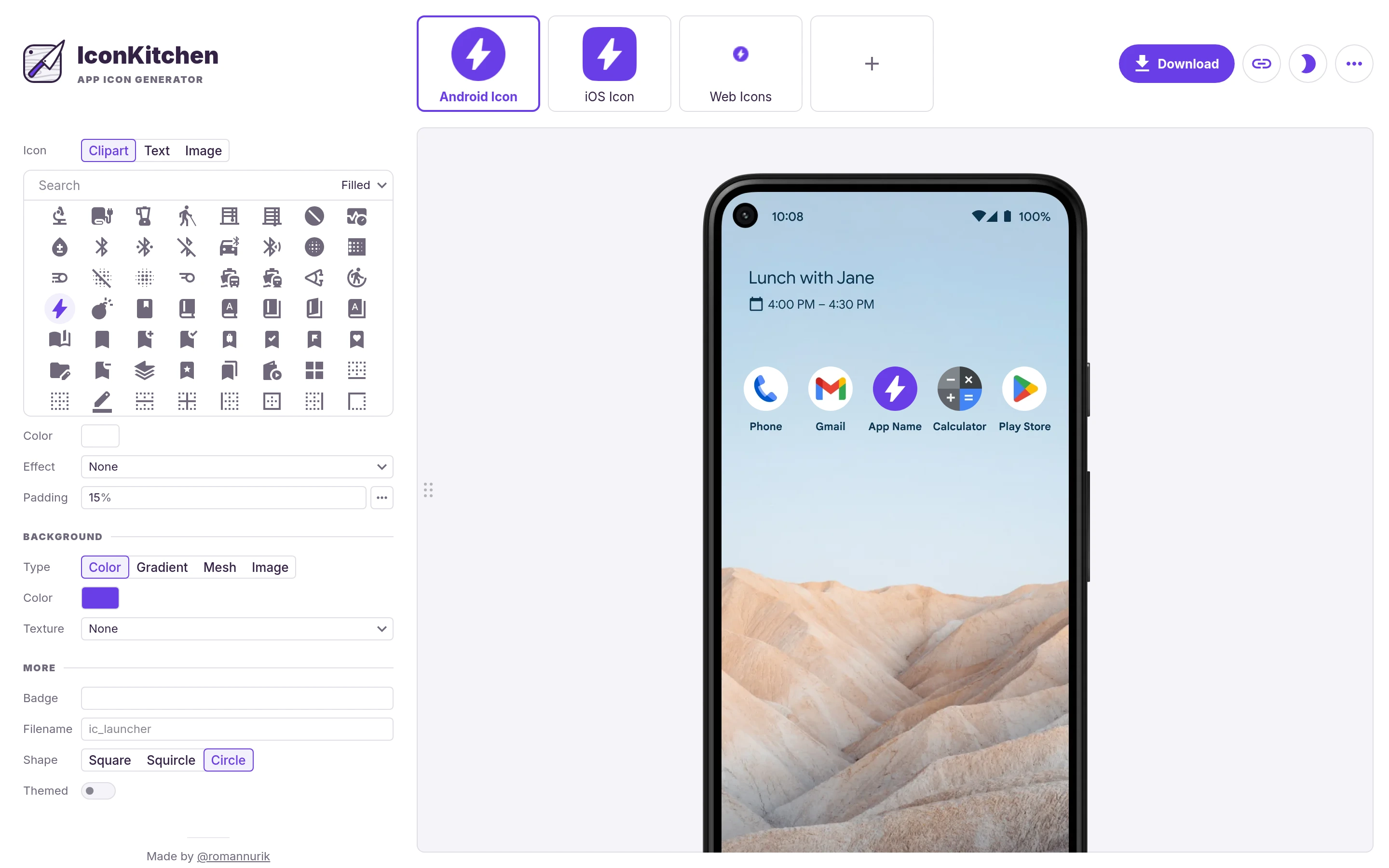 IconKitchen — App icon builder — captured interface
