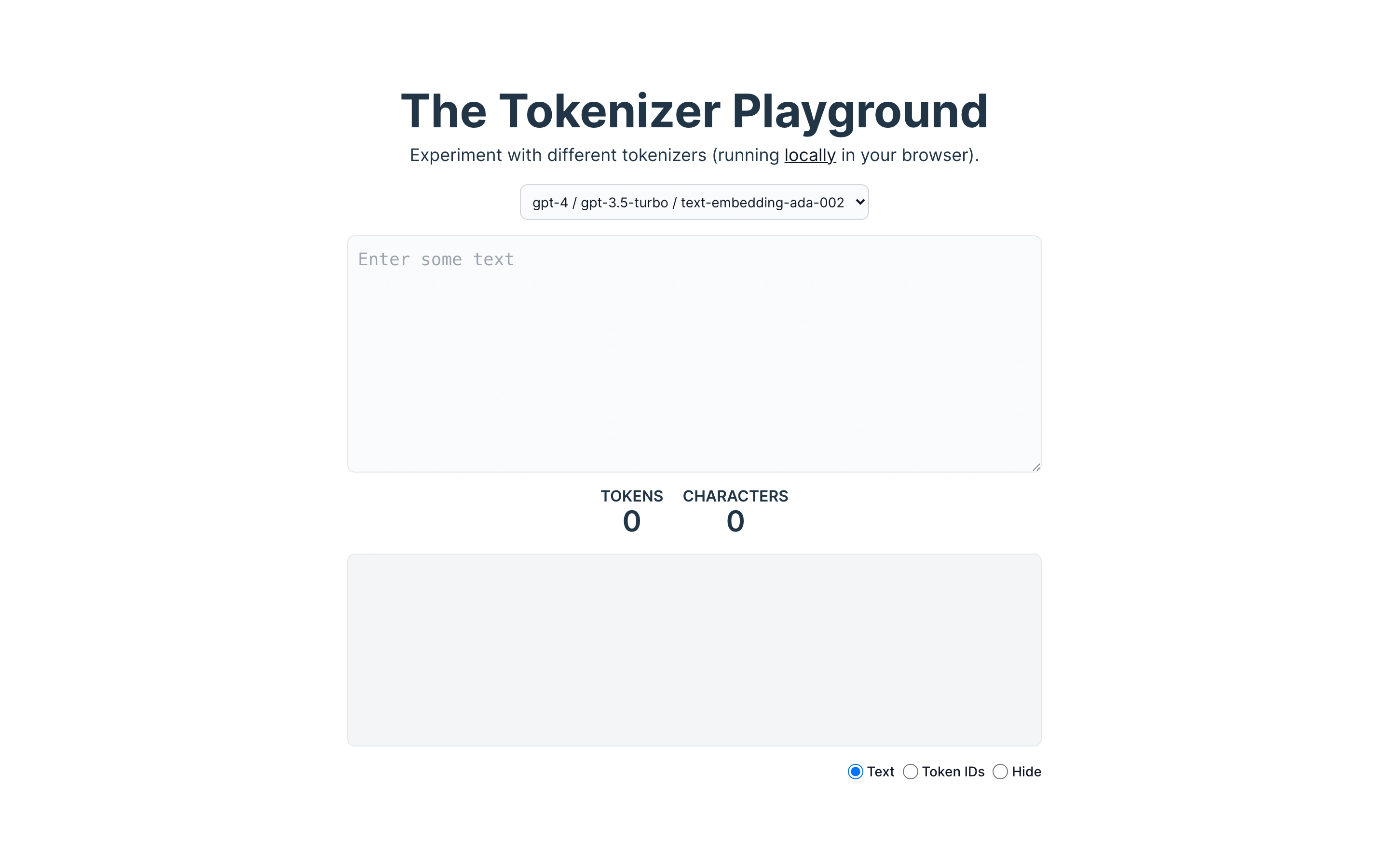 Tokenizer Playground — Empty editor demo — captured interface