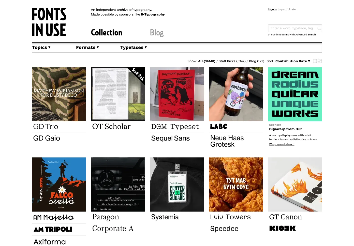 Fonts In Use — captured interface