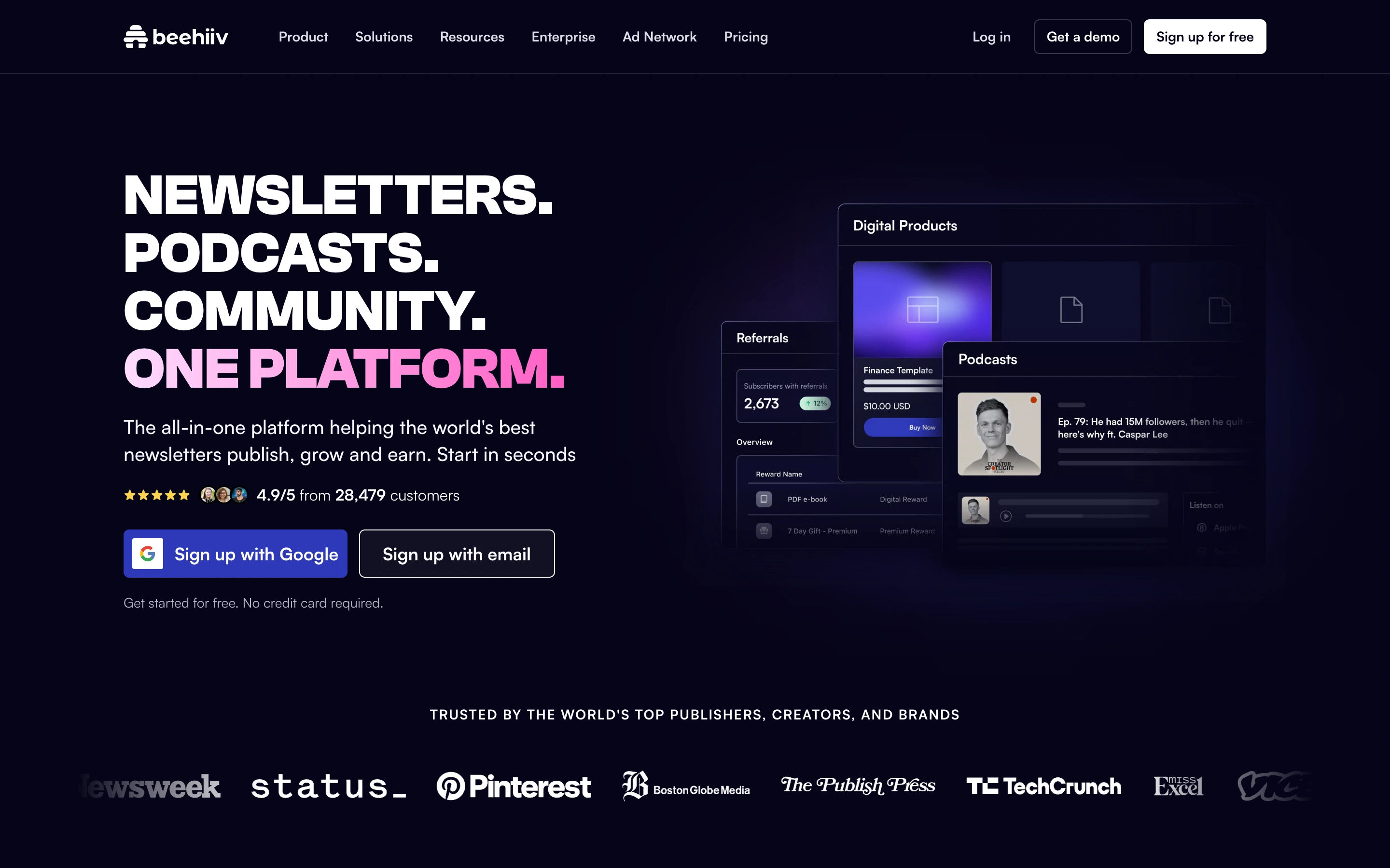beehiiv — captured interface