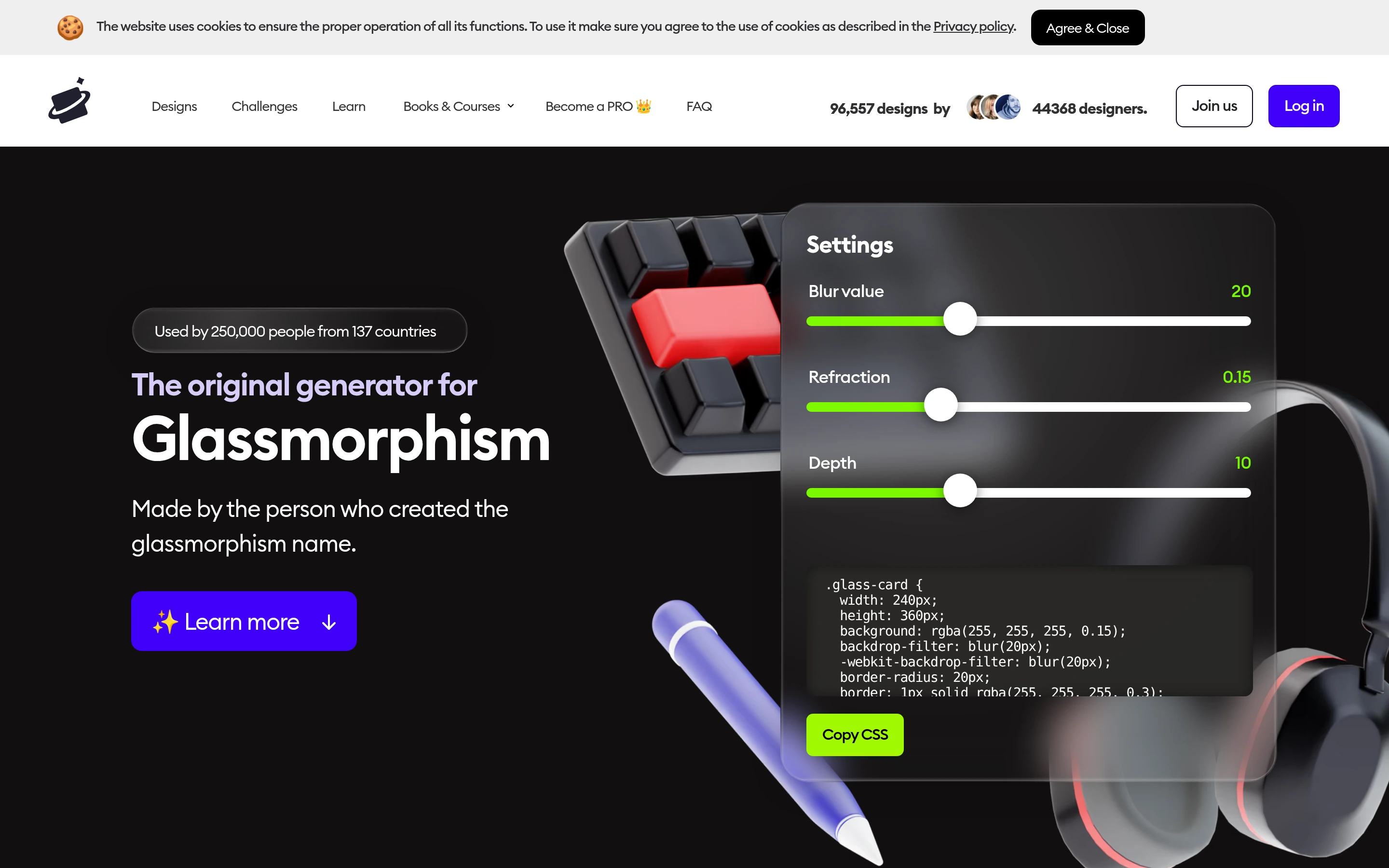 Glassmorphism — Style editor — captured interface
