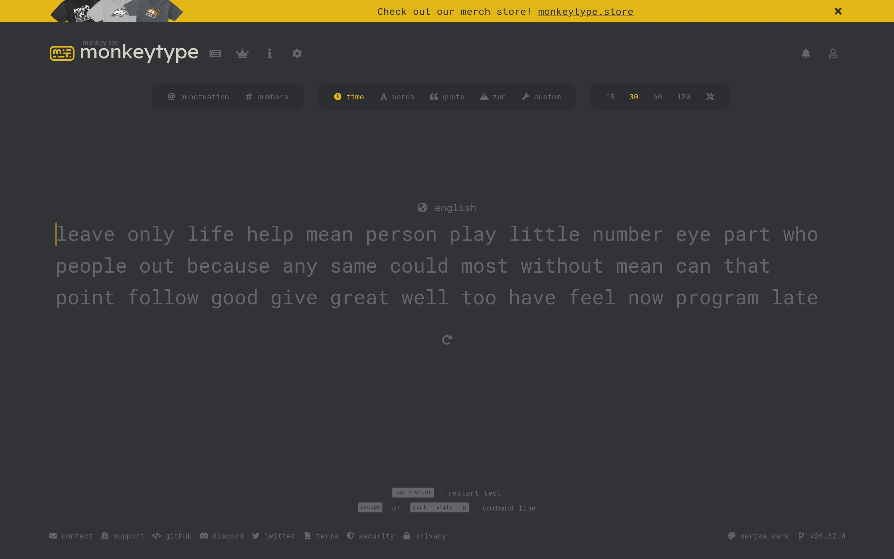 Monkeytype — Typing practice — captured interface