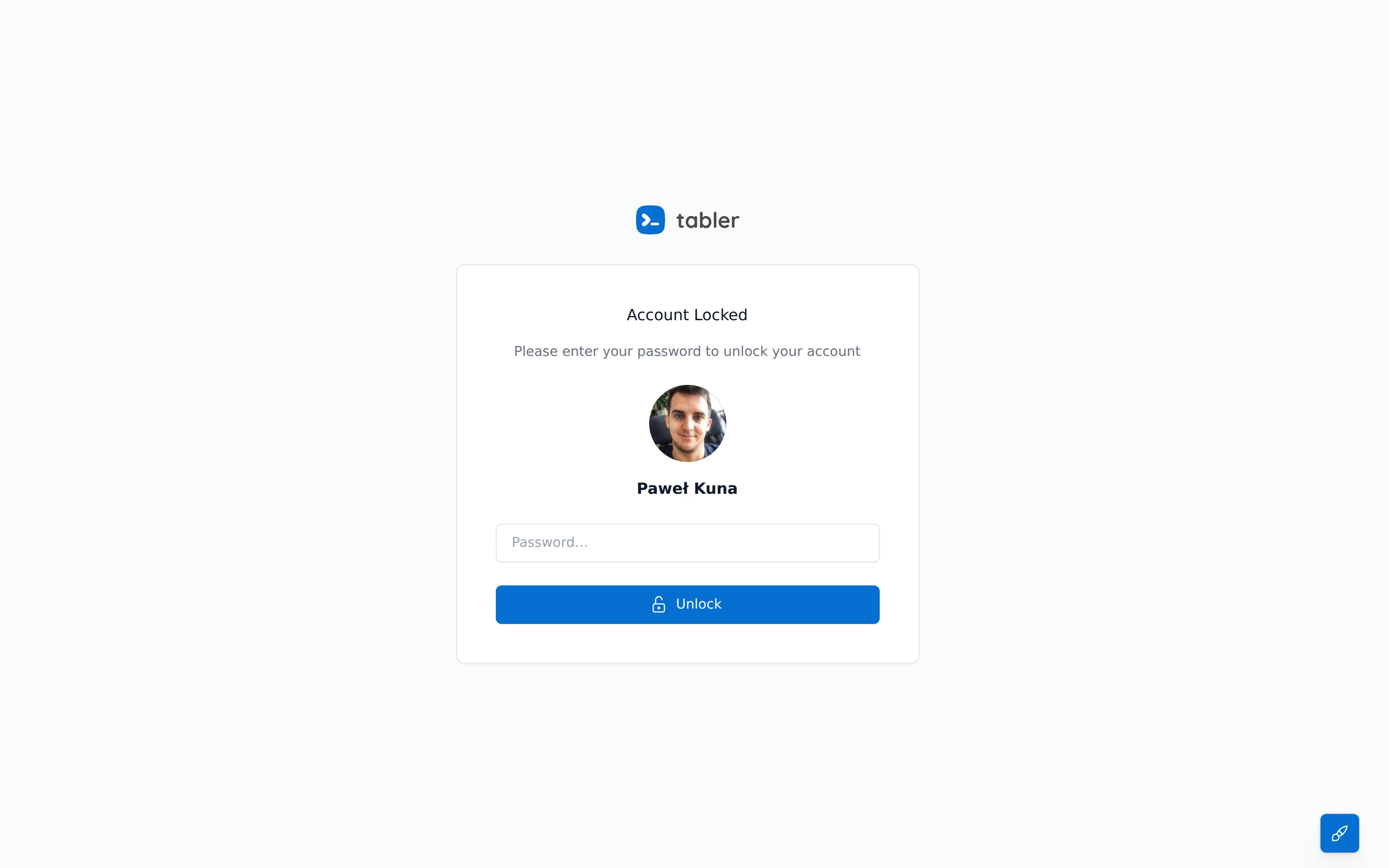 Tabler — Auth lock demo — captured interface