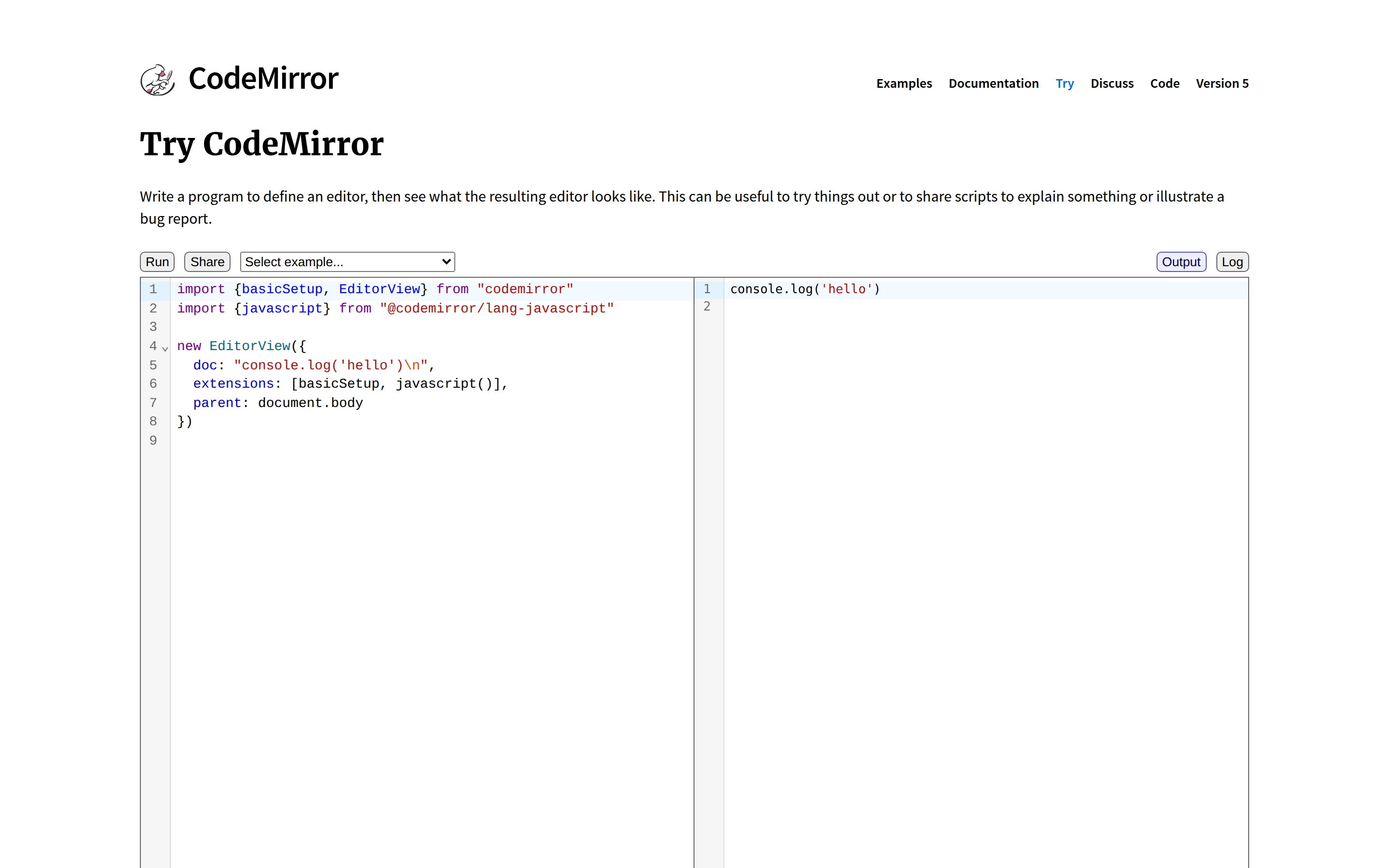 CodeMirror — Editor demo — captured interface