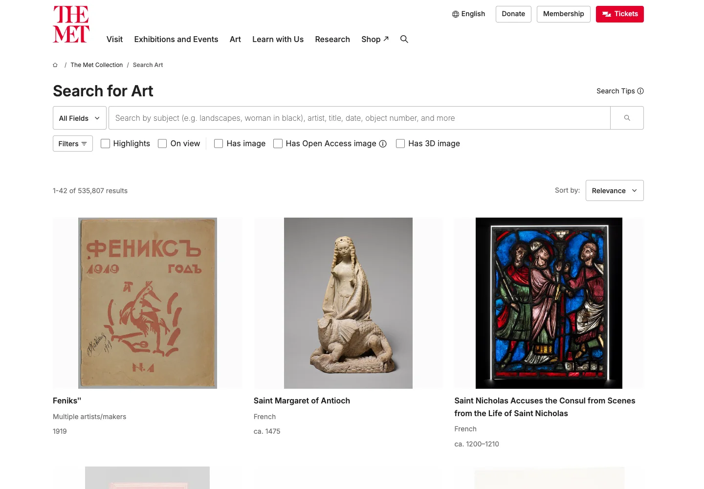 The Met — Collection search — captured interface