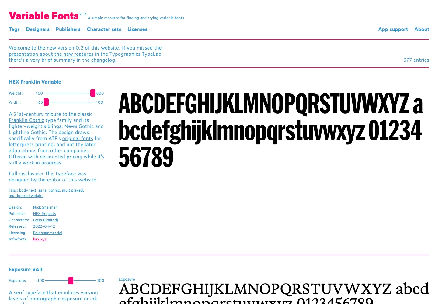 Variable Fonts — captured interface