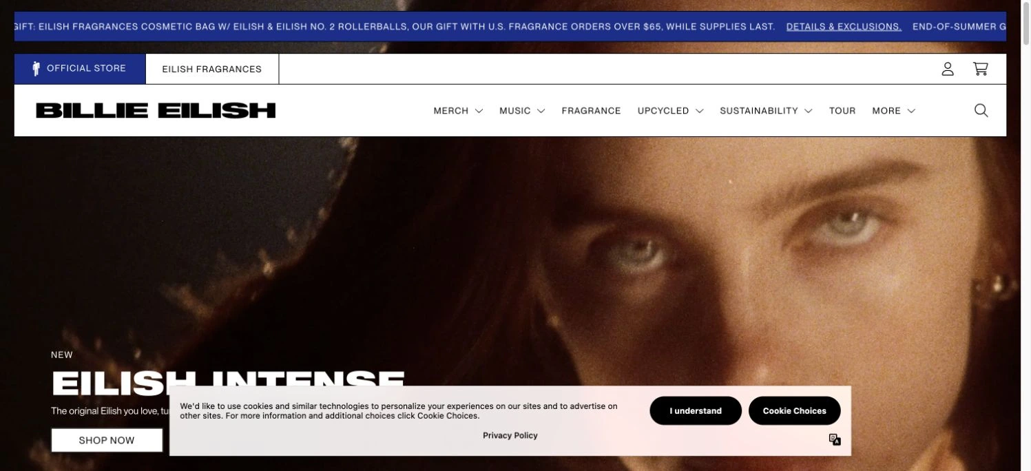 Billie Eilish — Official store — captured interface