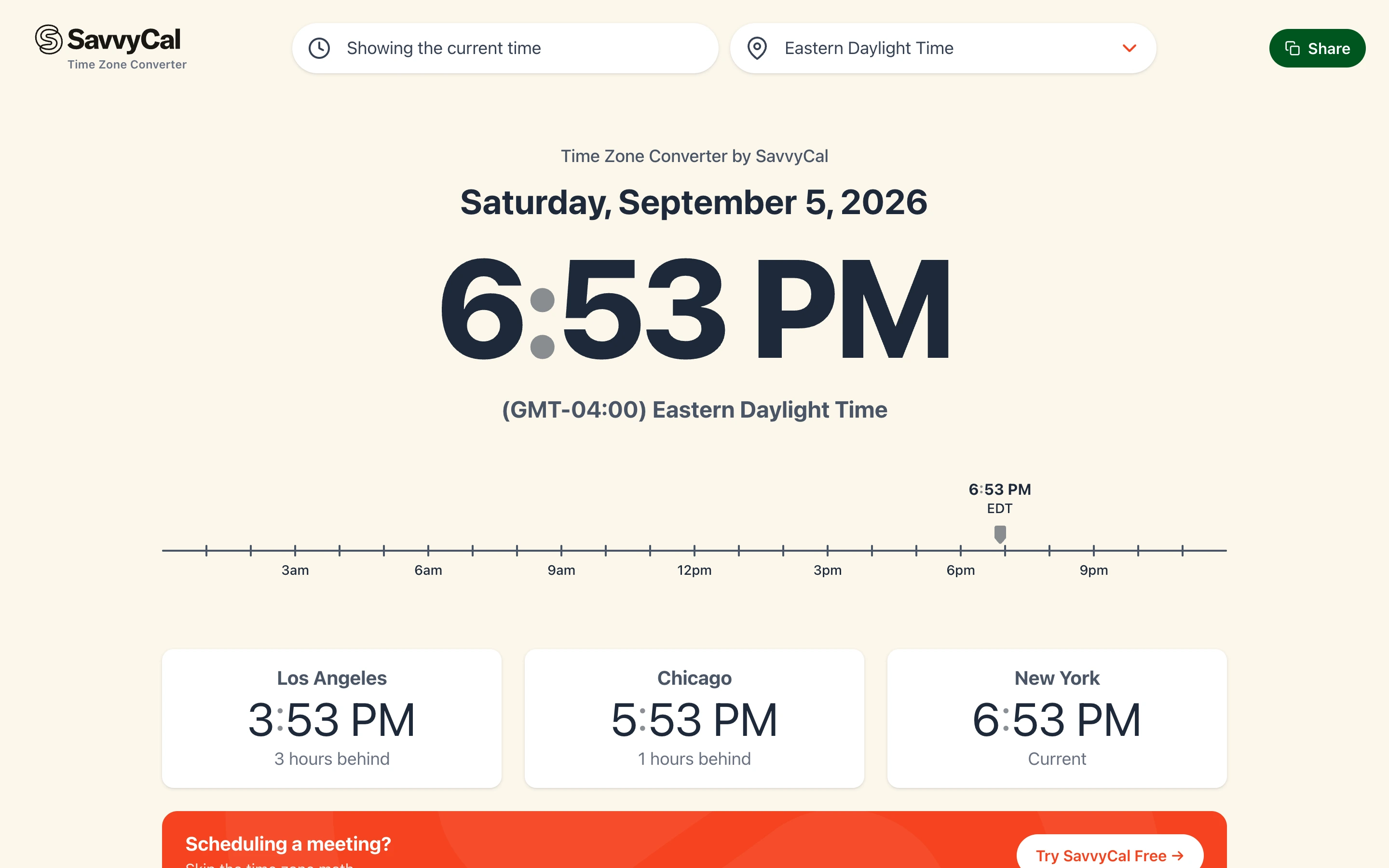 SavvyCal — Time zone comparison — captured interface