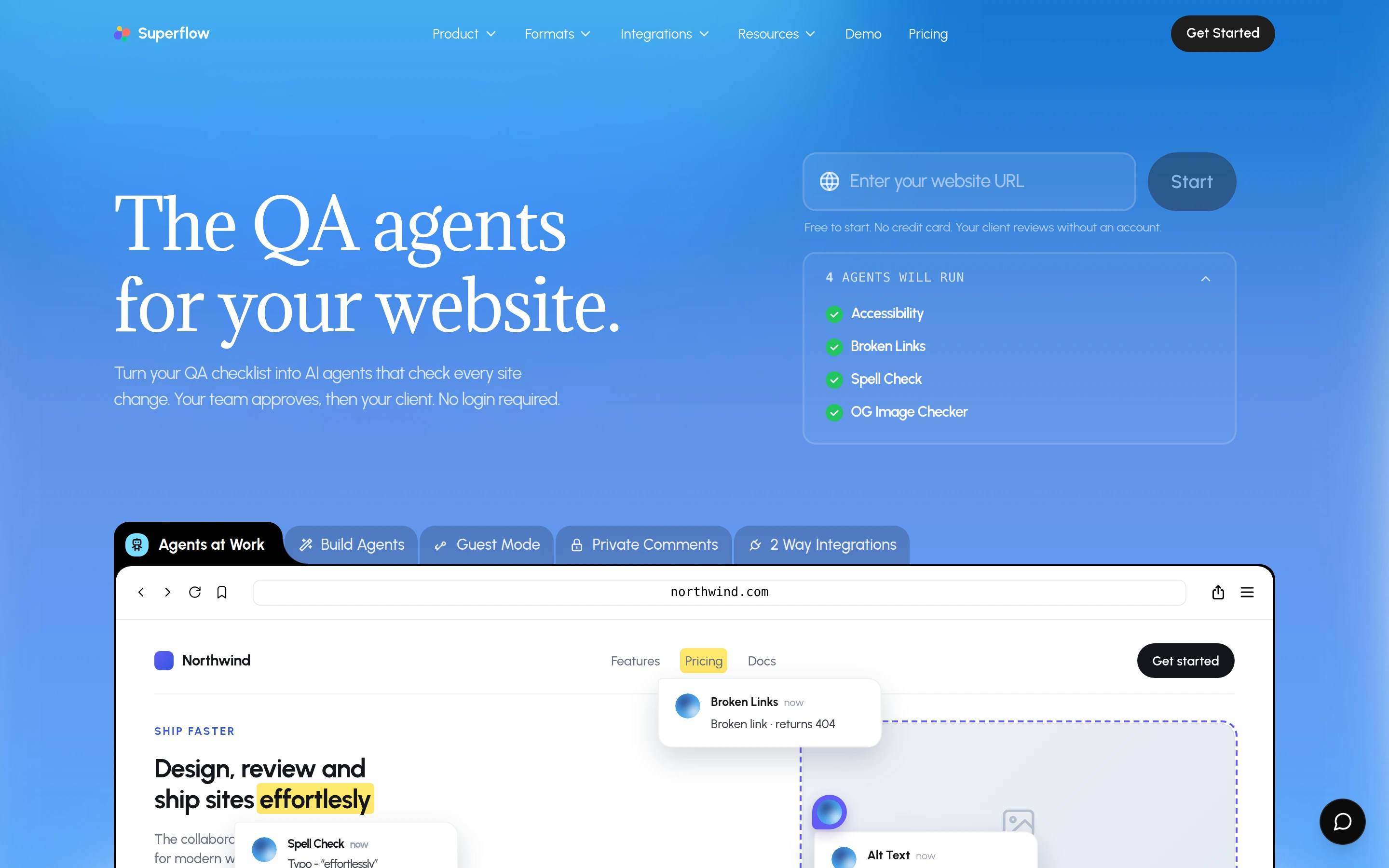Superflow AI: QA agents for websites — captured interface